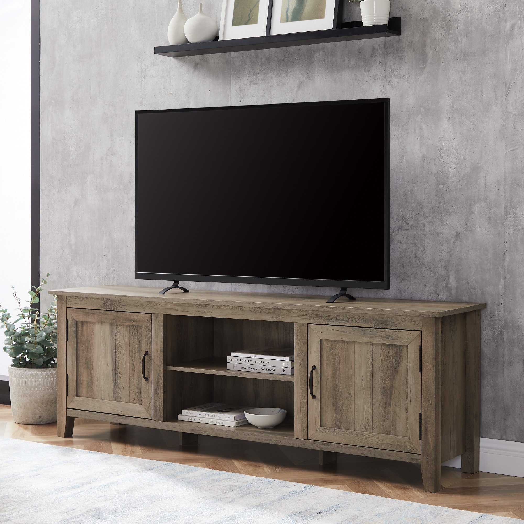 Walker Edison Transitional Grey Wash Tv Stand (Accommodates TVs more ...