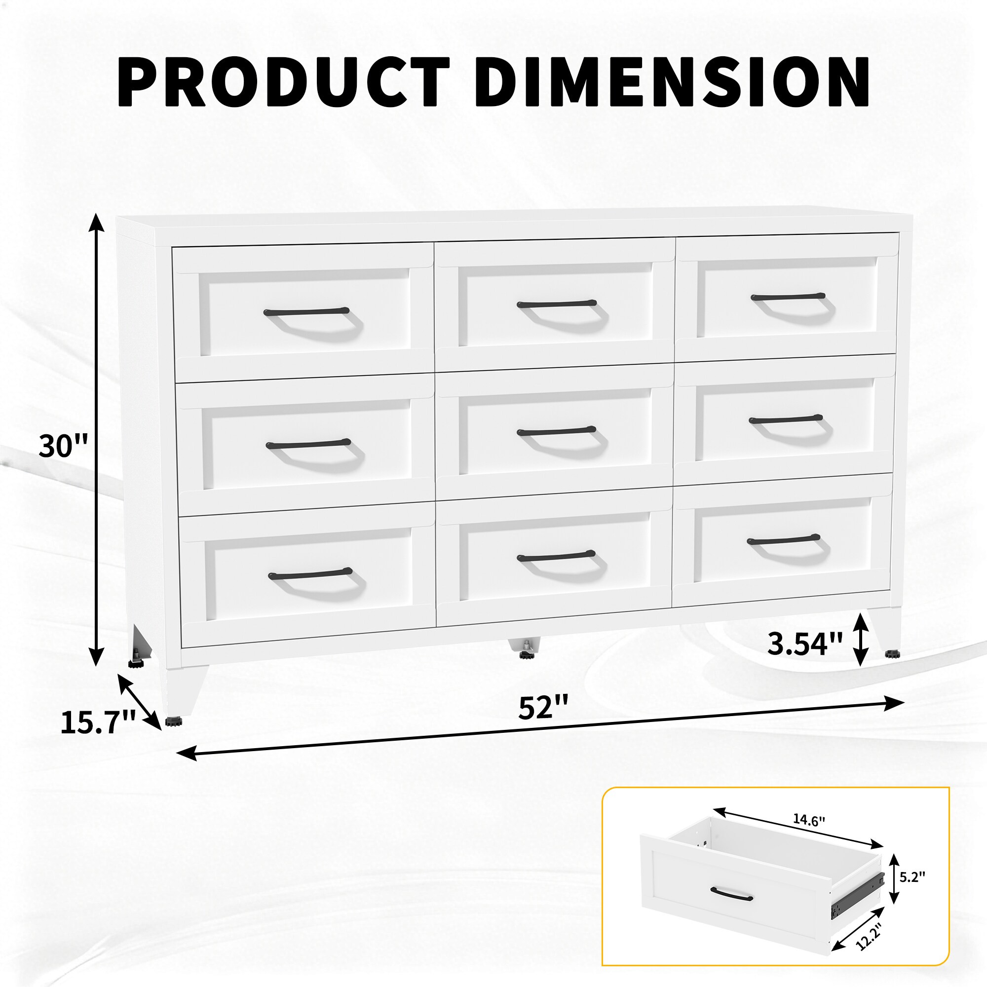 JUSHUA White Metal and Steel Dresser Drawer Storage Metal Profile Chest ...
