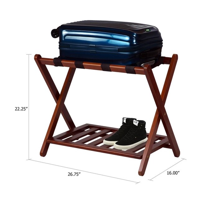 Casual Home Walnut Wood Luggage Rack In, Wooden Luggage Rack With Shelf