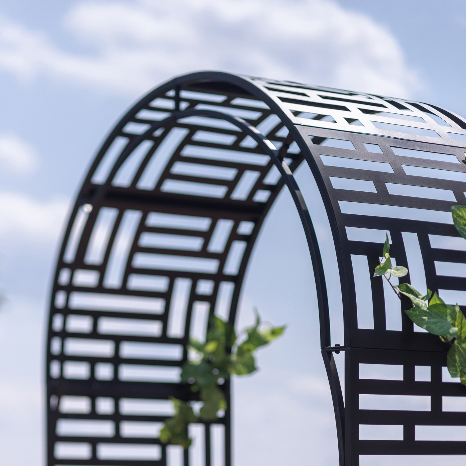 Black Metal Geometric Garden Arch Arbor with Canopy