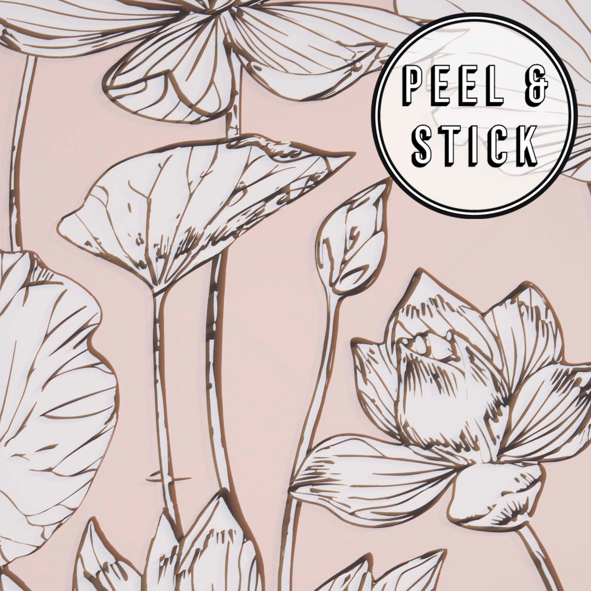 transform 112546 Transform 30.75-Sq. Feet Pink Vinyl Floral Self-adhesive Peel and Stick Wallpaper