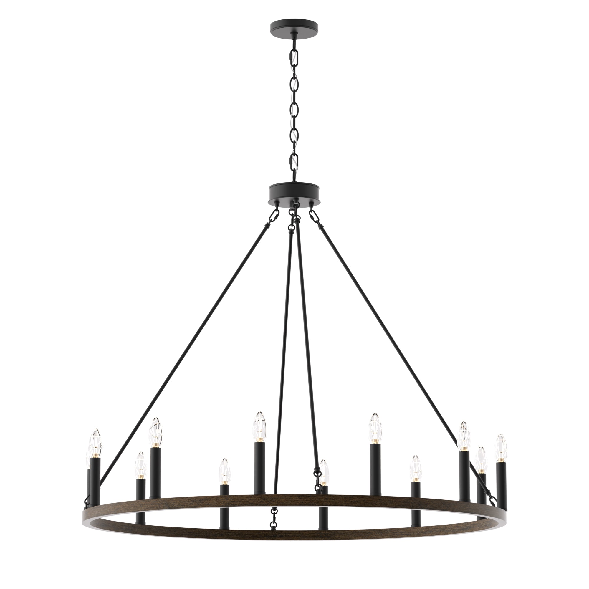 ACROMA 10552DWAZ Amie 12 -Light Distressed Brown Farmhouse Bare bulb For Use in Bedrooms, Dining Rooms, Foyers, Kitchens, Living Rooms Chandelier