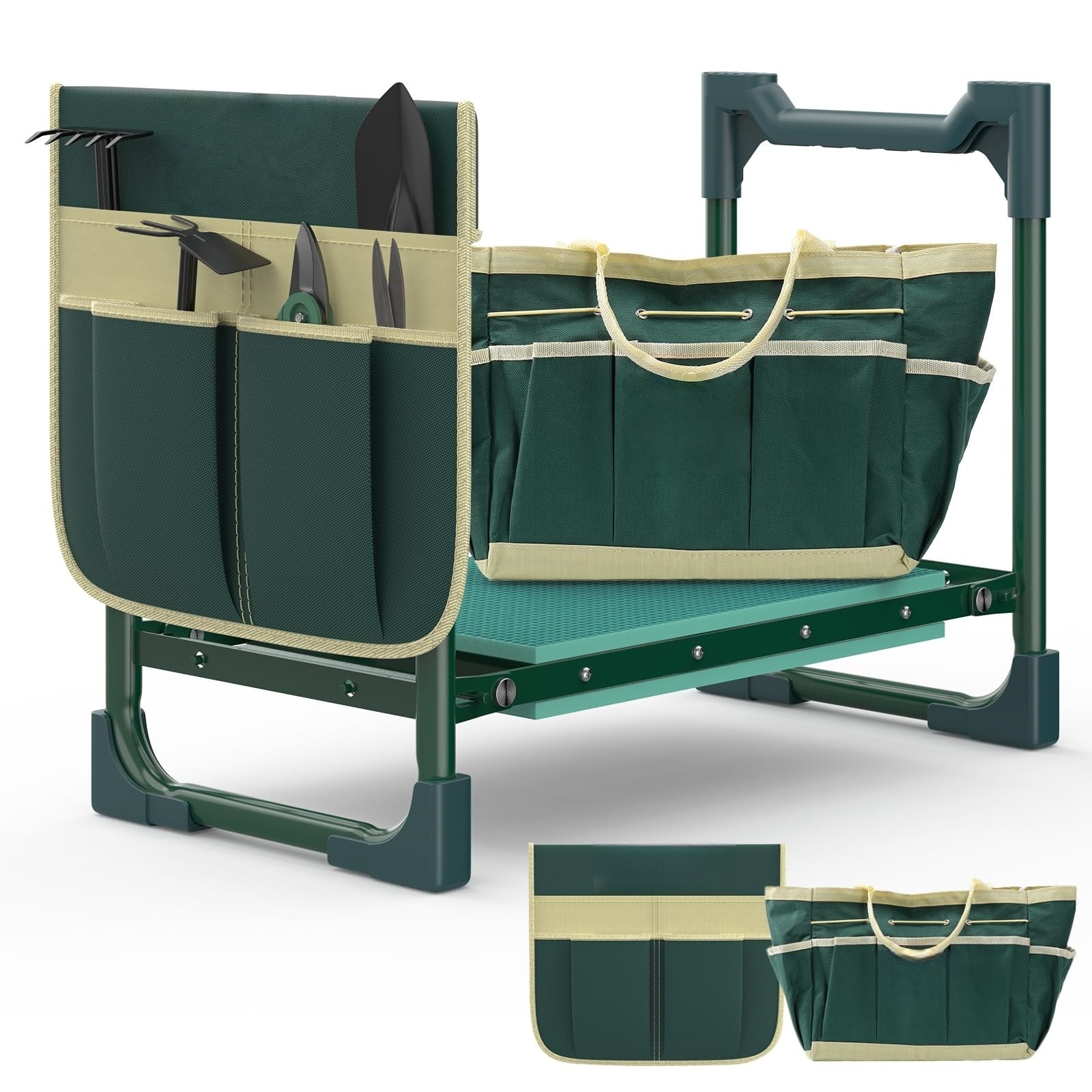 Numhew - 22in L 11in W 19in H 2-in-1 Green Foldable Garden Kneeler and Seat