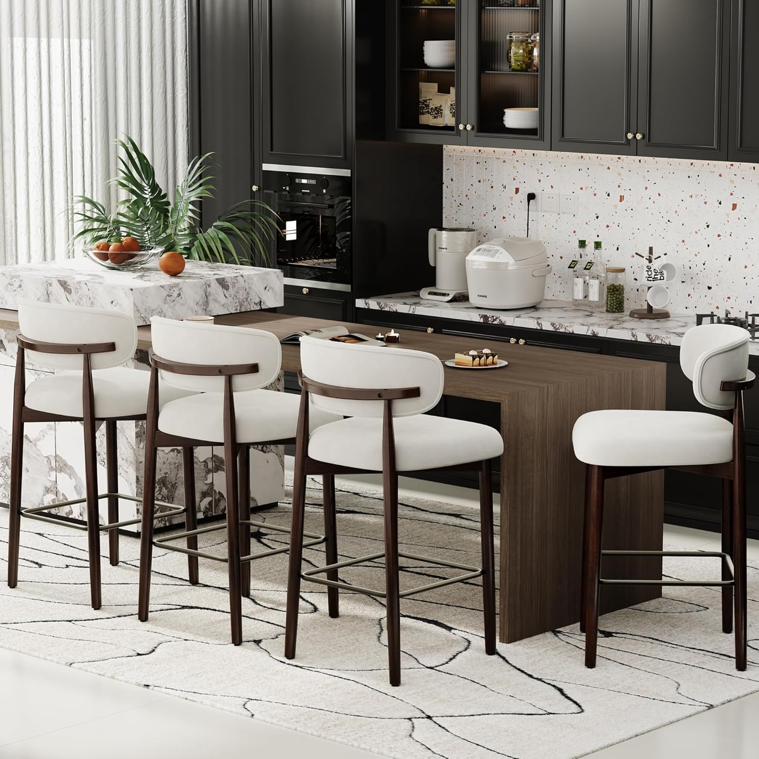 Garvee - Upholstered Bar Stools Set of 4 26in Counter Height Bar Stools with Wood Legs Kitchen Is...
