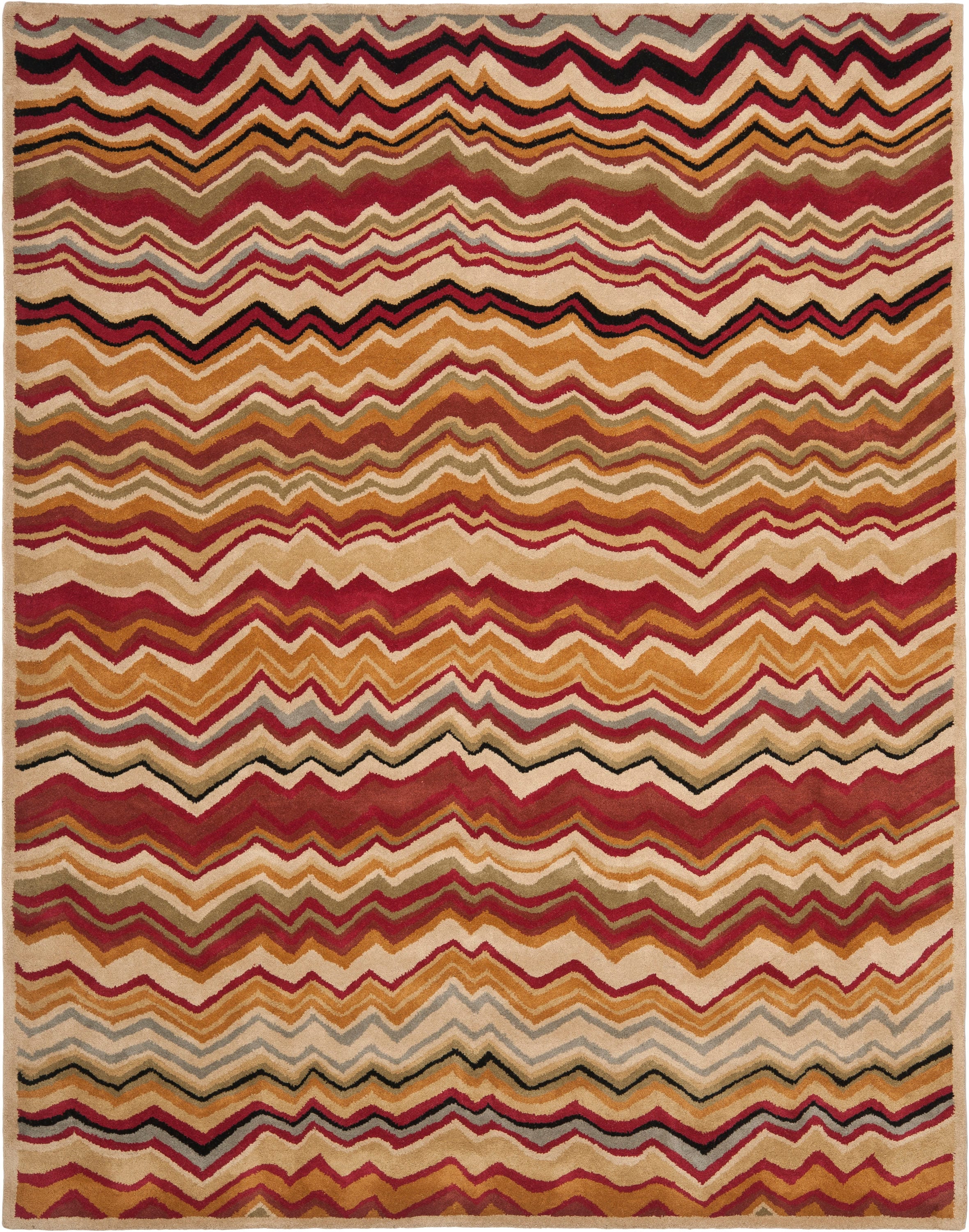 Safavieh WYD317B-8 Wyndham Dunham 8 x 10 (ft) Tufted Wool Red/Multi Rectangular Indoor Chevron Industrial Area rug