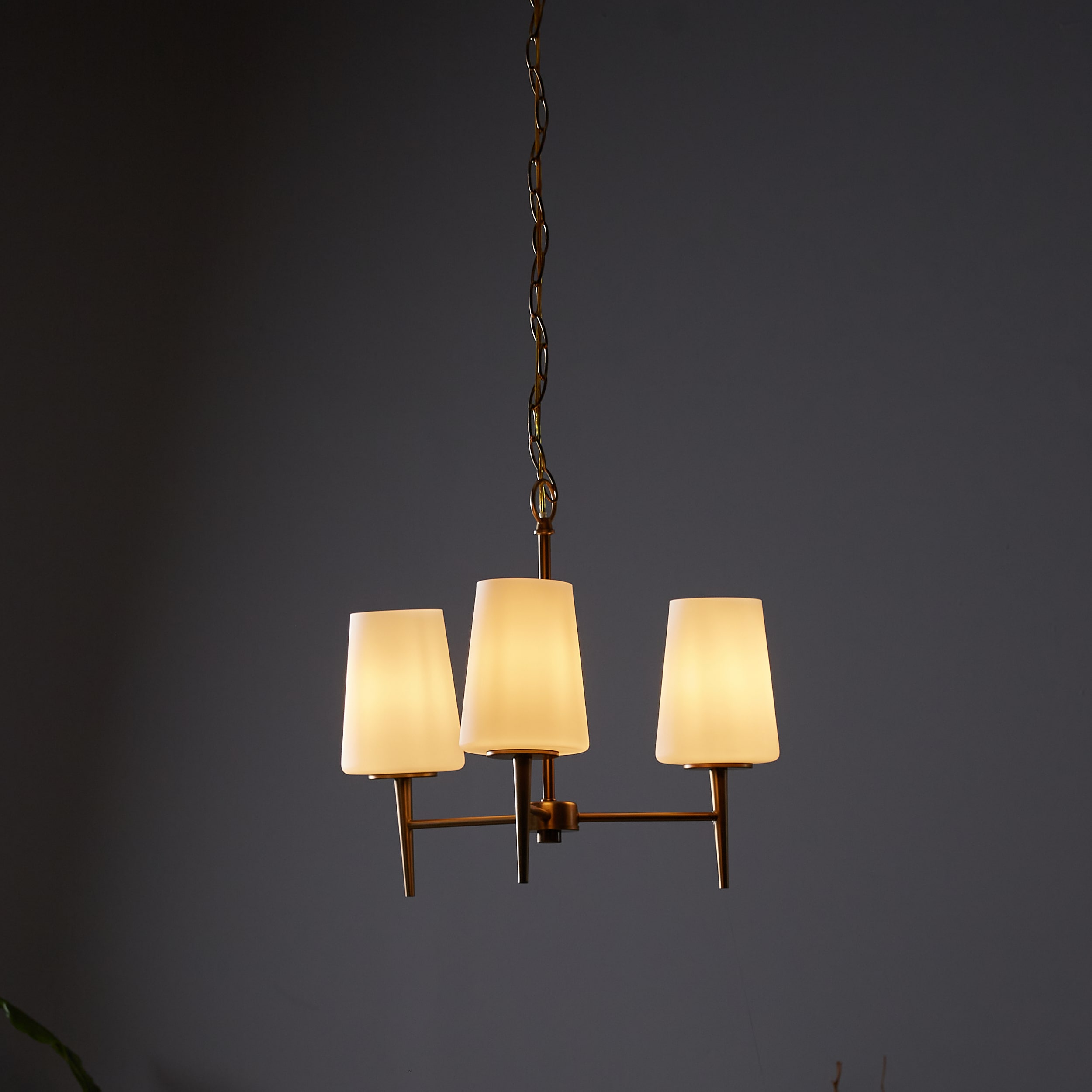 Driscoll Satin Brass and Opal Glass 3-Light Chandelier