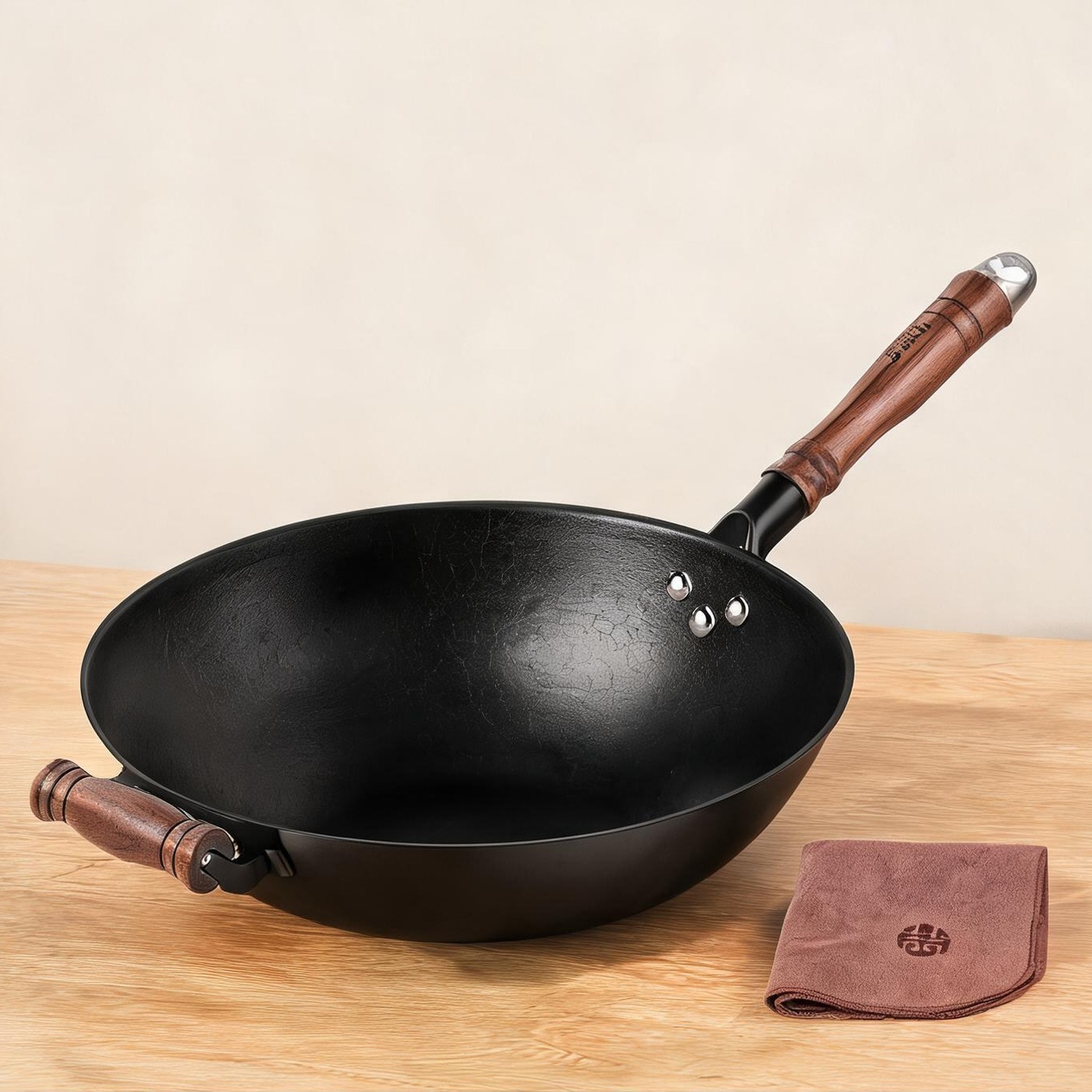 chillscreamni All Cooktops Cooktop combining 12.59 in Black+Brown Iron and Wooden Lid with Sleek Black Iron
