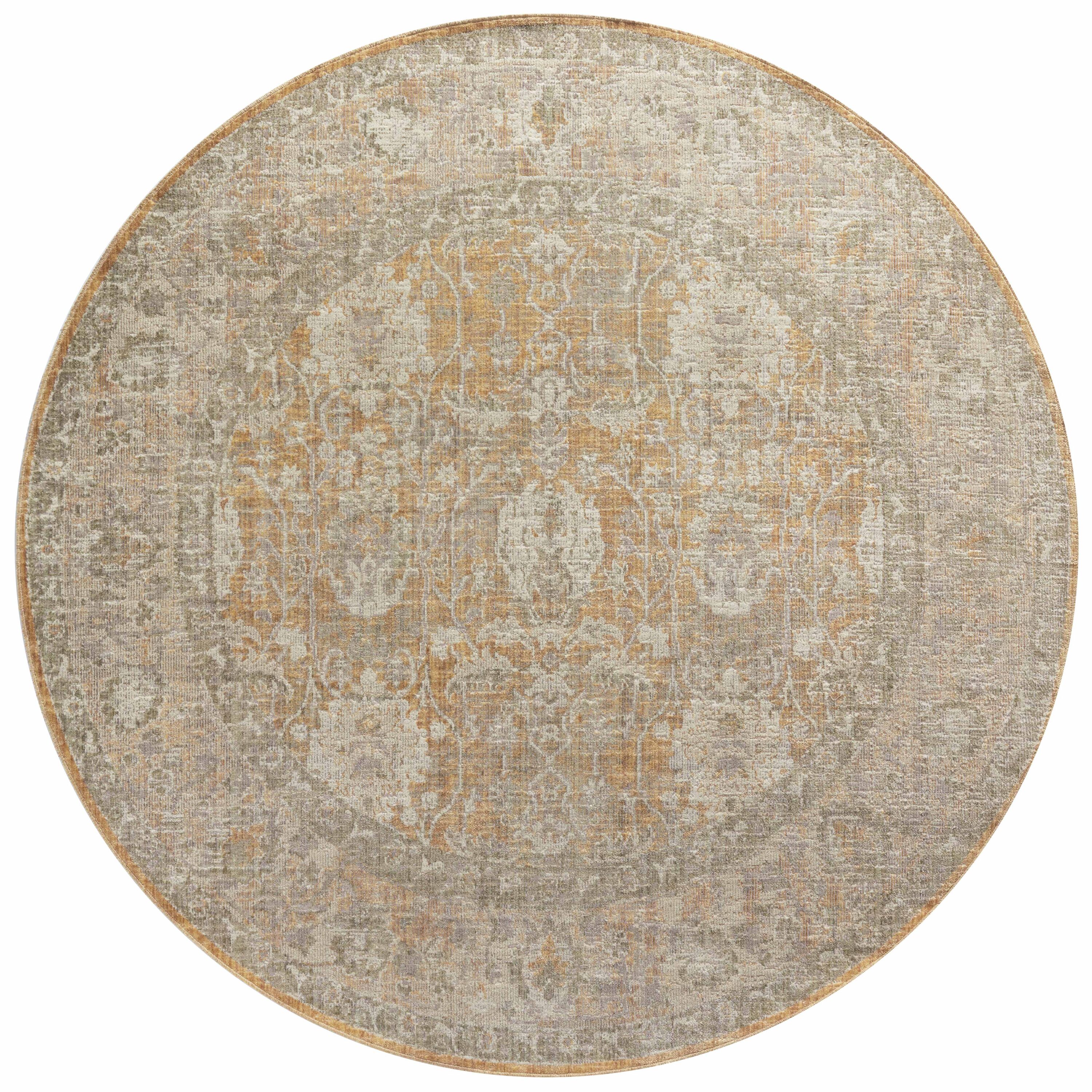 Chris Loves Julia x Loloi ROSMROE-01GOSA320R Rosemarie 3 x 3 (ft) Loomed Polypropylene Gold / Sand Round Indoor Distressed/Overdyed Oriental Area rug