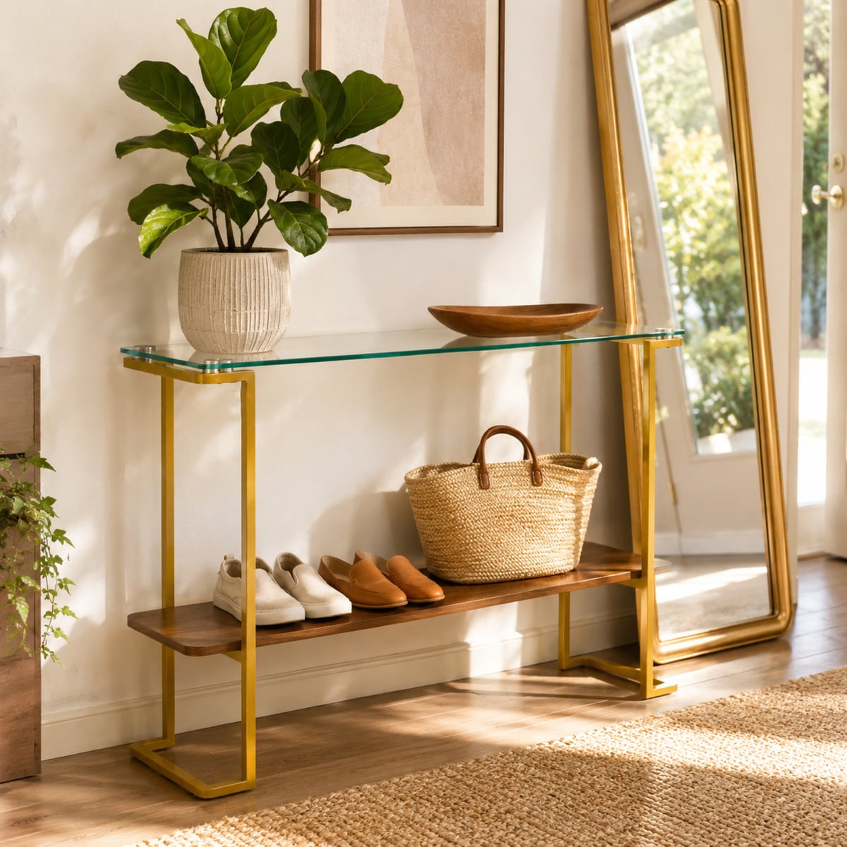 Streamdale Furniture Streamdale Mid-Century Modern 2-Tier Glass Console ...