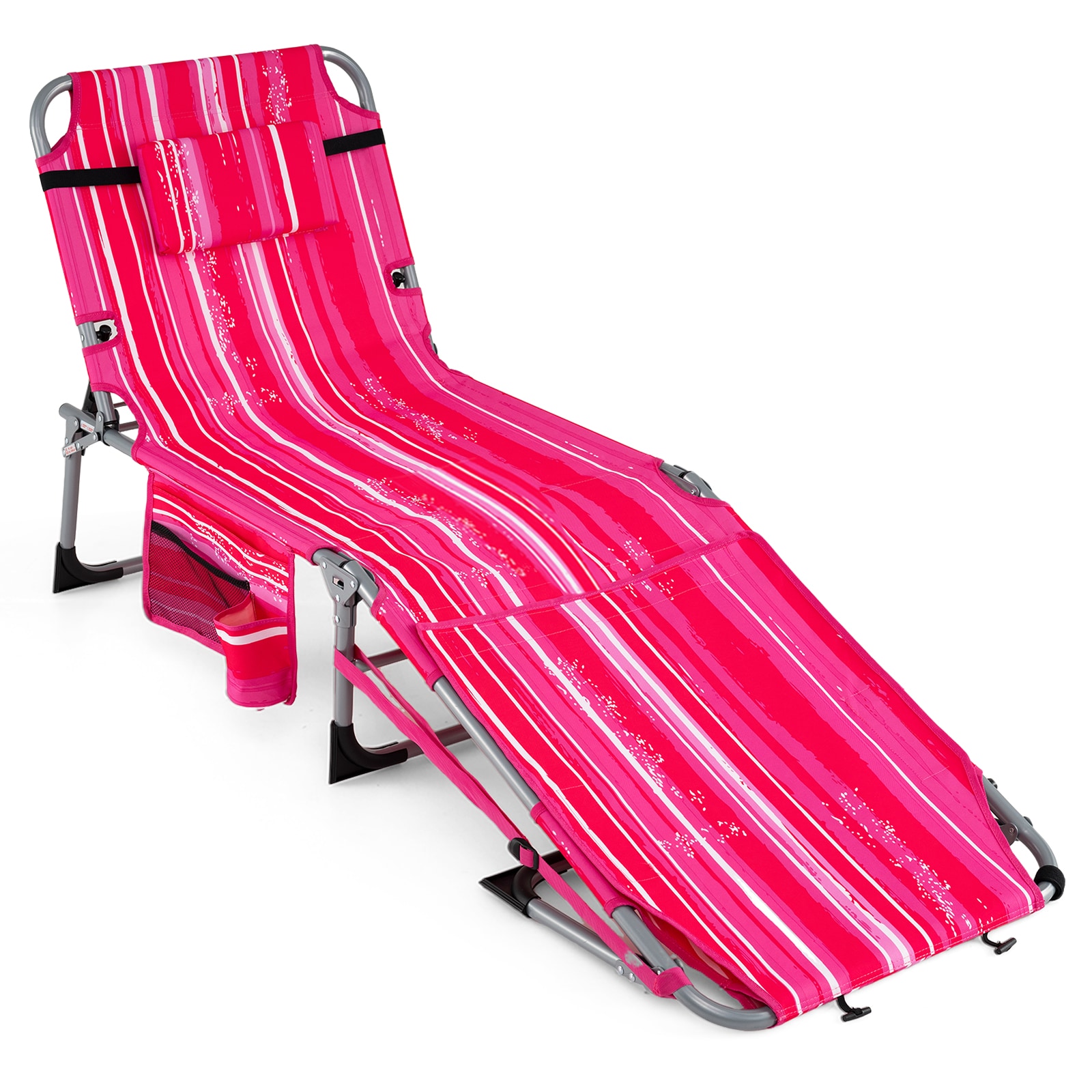 Costway -  Outdoor Folding Chaise 4-Position Lounge Chair with Face Hole and Adjustable Footrest ...