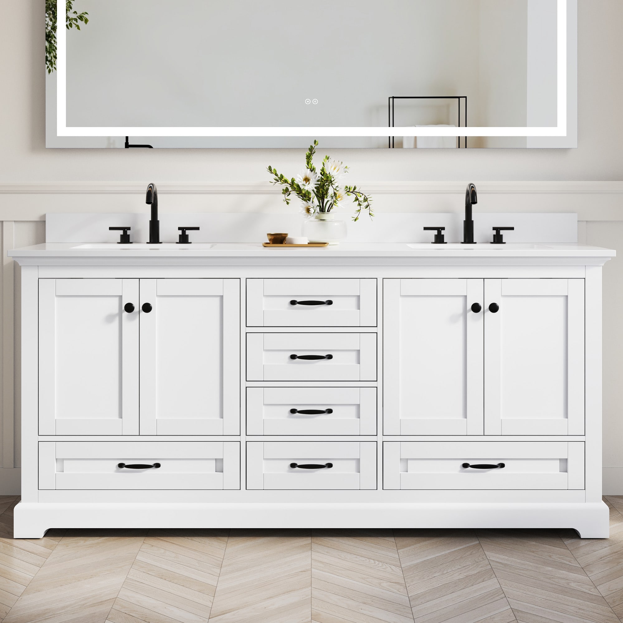 WELLFOR YC Solid Wood Undermount Bathroom Vanity with White Cultured Marble Top (Fully Assembled)