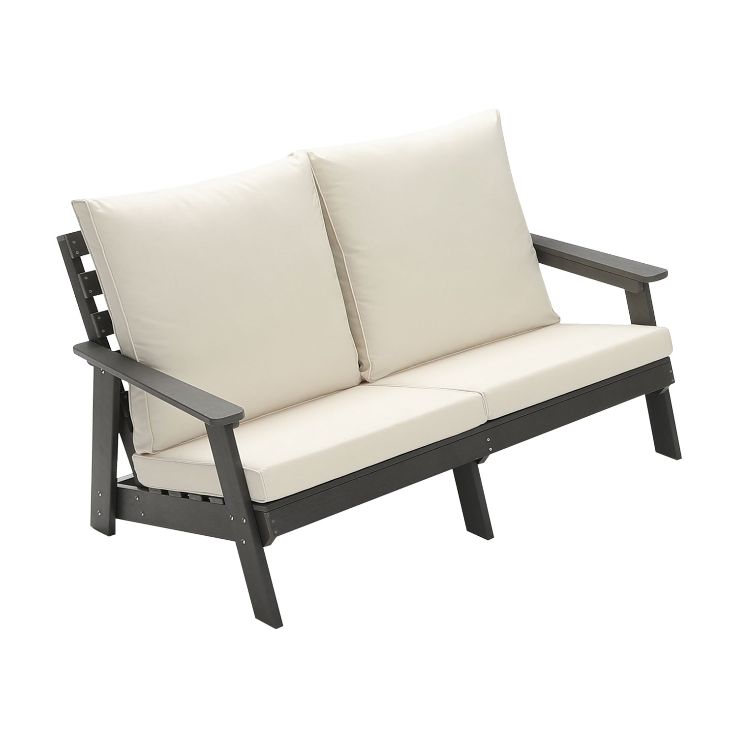 CESICIA W225-OPS-99 Patio Chairs Gray HDPE Frame Stationary Conversation Chair with Off-white Cushioned Seat