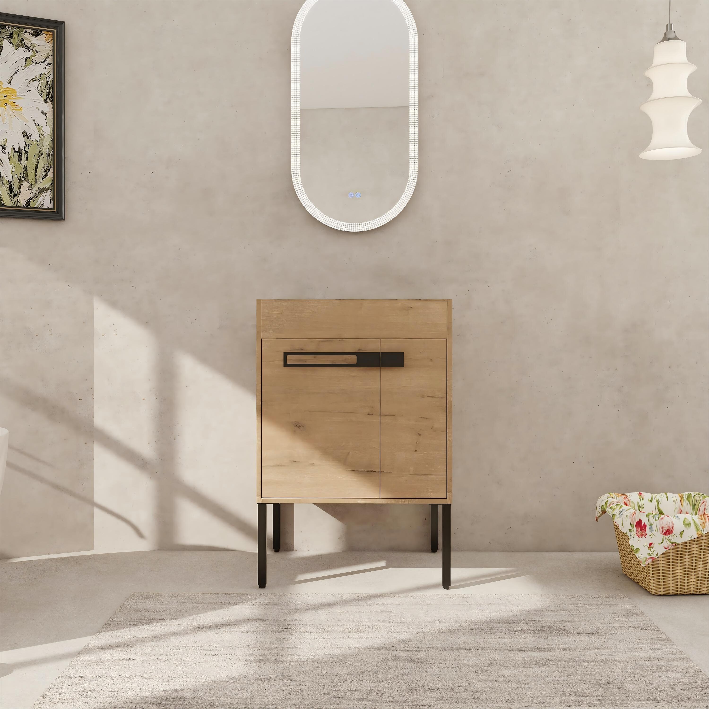 GDFStudio Aurelian Convertible Freestanding 24 in. Contemporary Bathroom Vanity Cabinet with Soft Close Doors Storage Shelf and Cabinet - Imitative Oak (Only Includes Vanity - Excluding Sink)