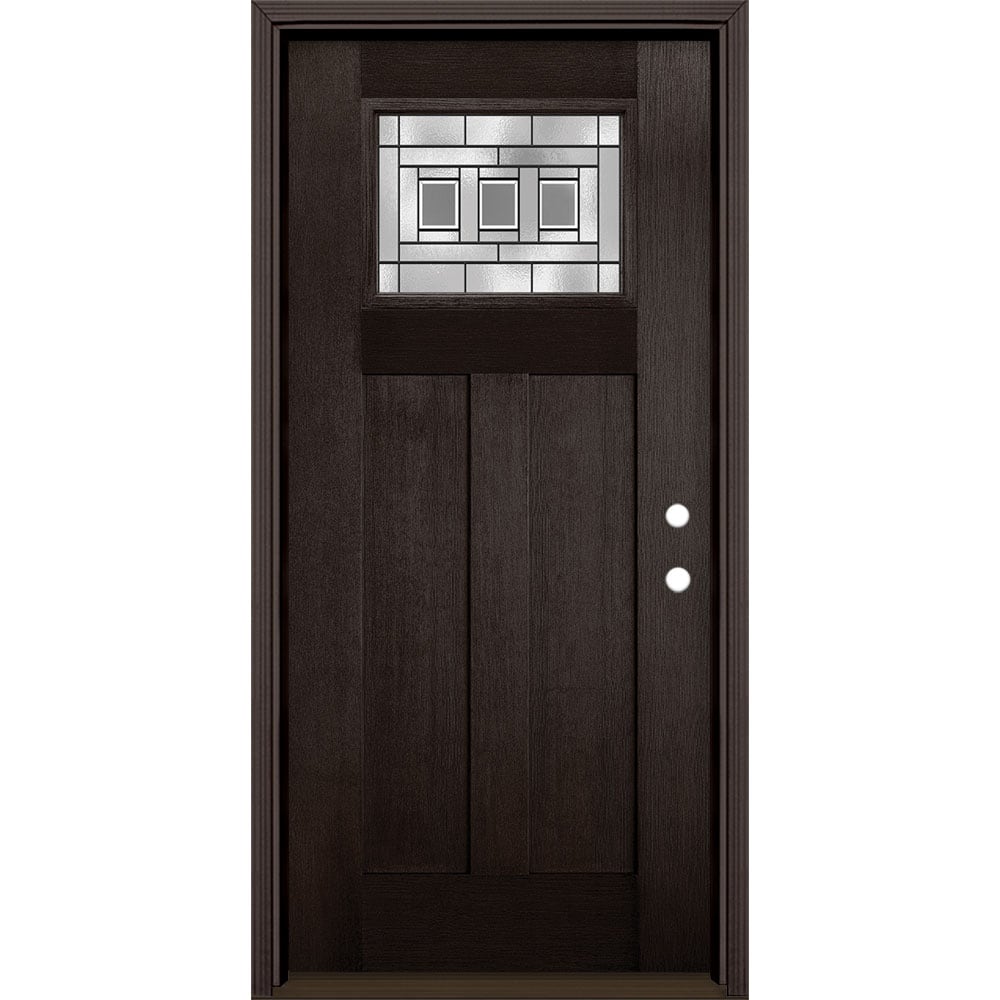 Masonite 1327059 Craftsman 36-in x 80-in Fiberglass Craftsman Left-Hand Inswing Walnut Stained Prehung Single Front Door with Brickmould Insulating Core