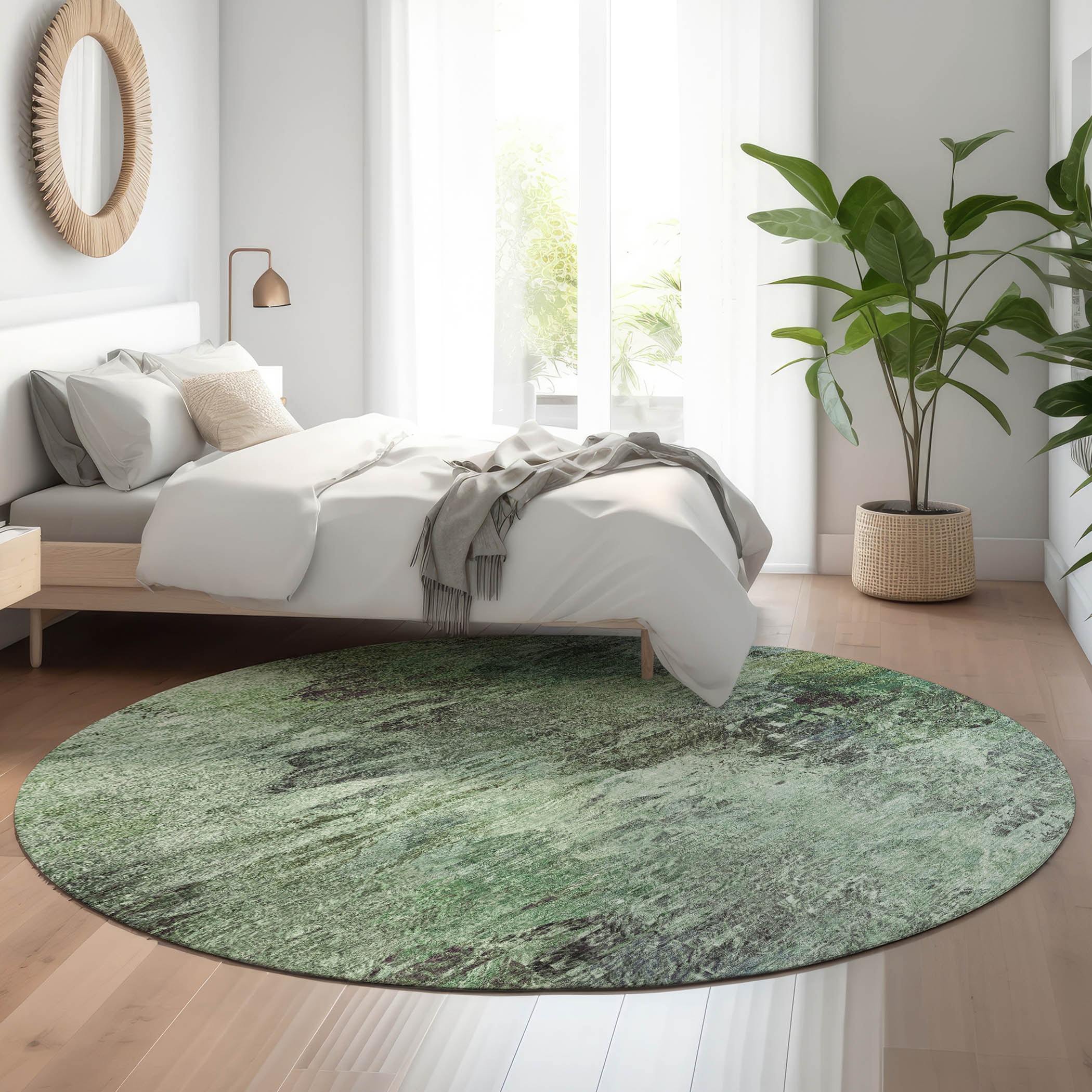 Addison Rugs AMF592GE8RO Mayfield AMF592GE 8 x 8 (ft) Loomed Polyester Green Round Indoor Geometric Machine washable Area rug
