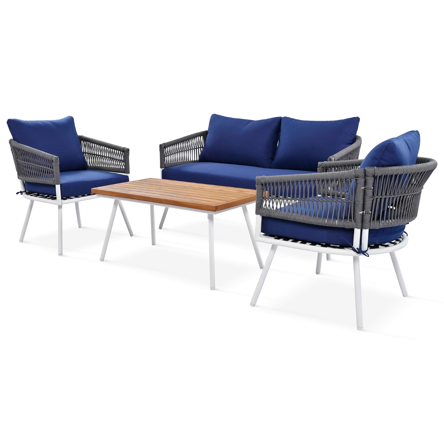 Bybafun YA0100059 4 -Piece Woven Patio Conversation Set with Blue Cushions