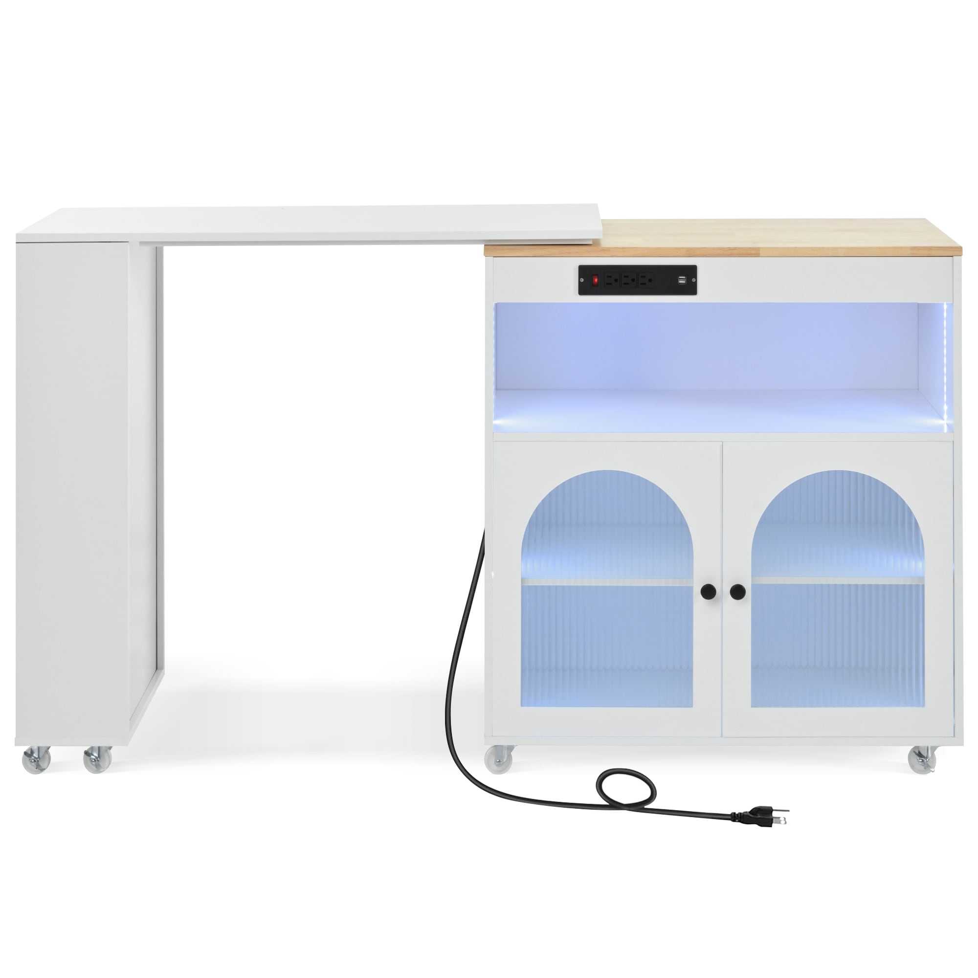 White MDF Base with Wood Wood Top Rolling Kitchen Island ( 15.8-in x 73.5-in x 37-in ) Rubber | - Kahomvis KK-QPO2-AW
