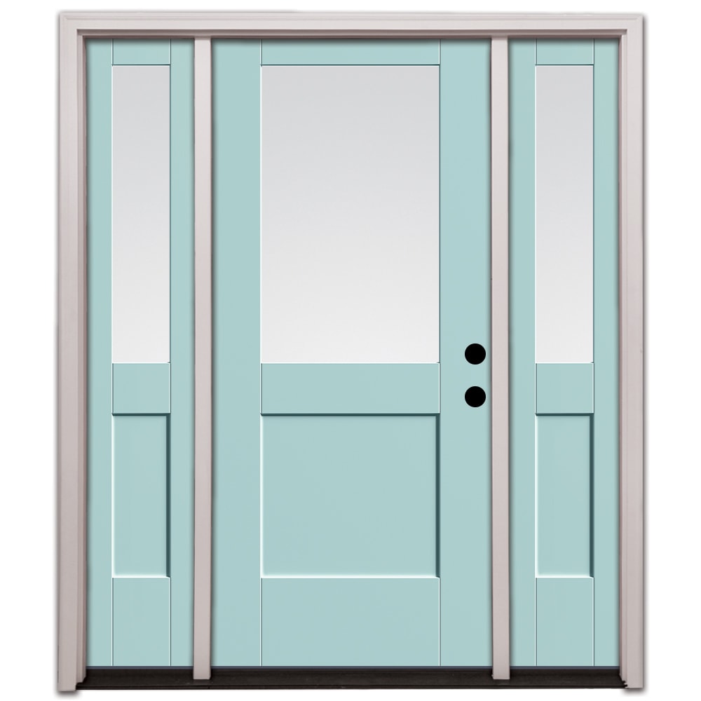 Therma Tru S3200-LE-LIB4-12-ES Entry Door 64-in x 80-in x 4-9/16-in Fiberglass Half lite Left-hand inswing Estuary Painted Prehung Front Door with Sidelights with Brickmould Insulating core