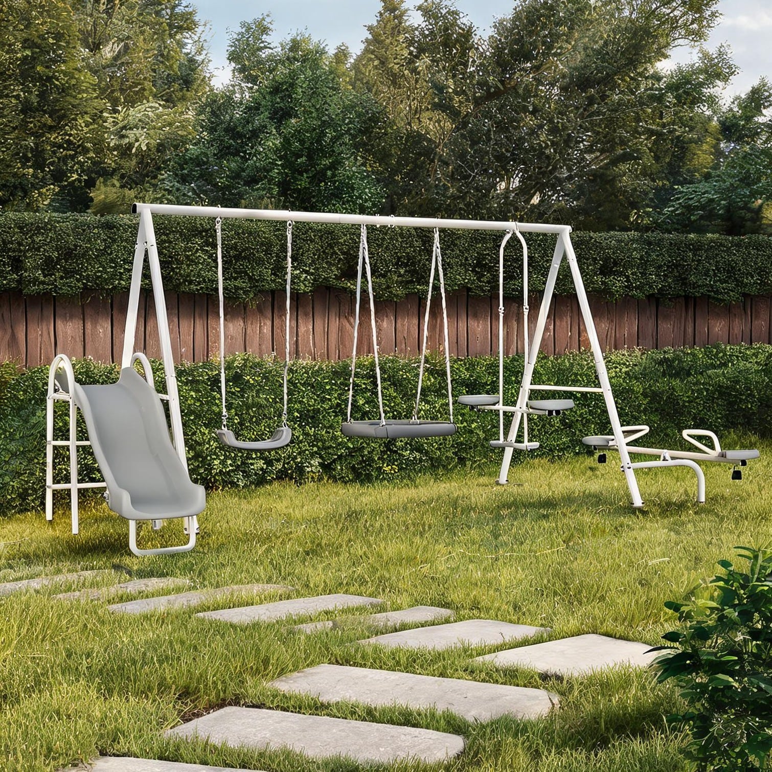 SunJet Gray 5 in Swing Sets with Storage Metal Frame for Outdoor Space Steel and Pe