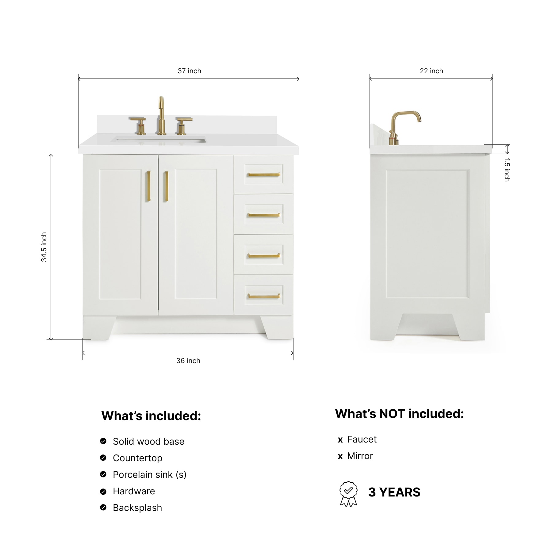 ARIEL Q037SLWQRVOWHT Bath-Vanity-Combo - View #3