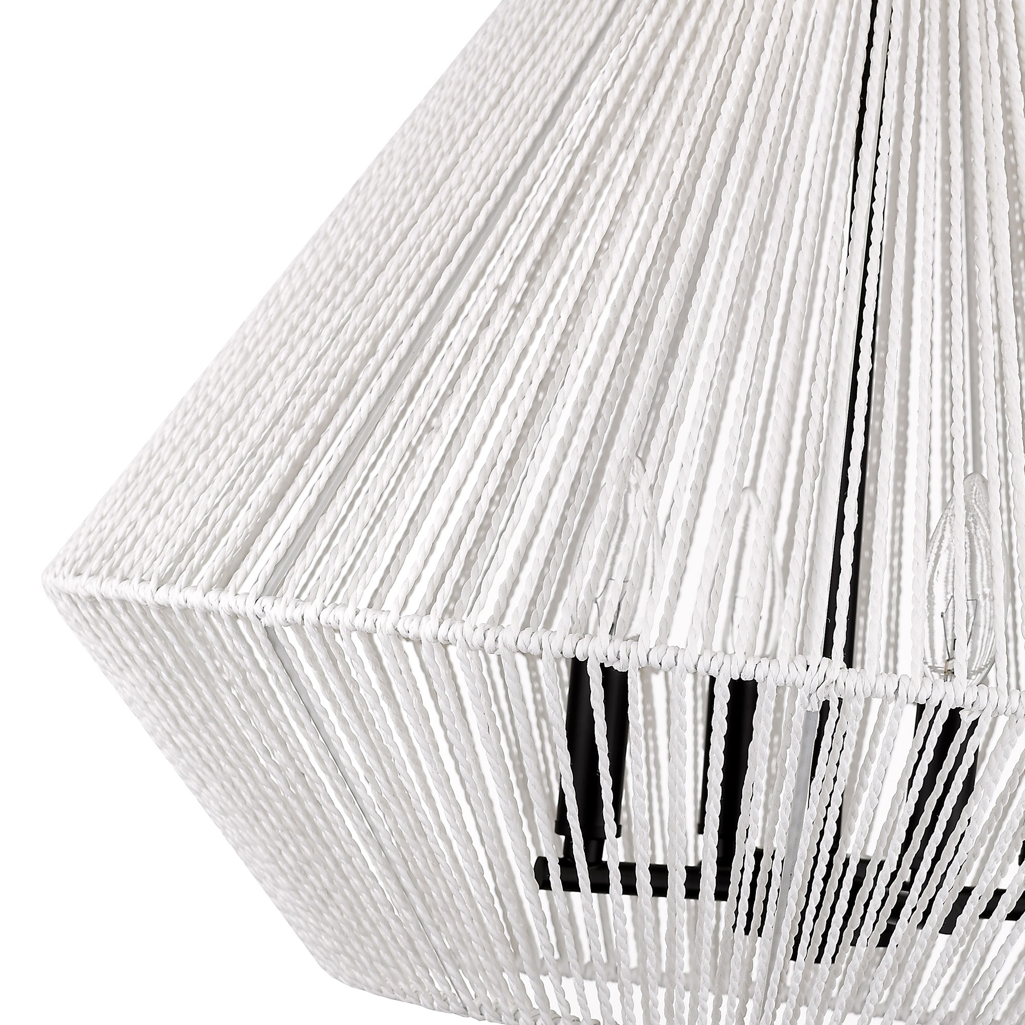Valentina Matte Black and Bleached White Raphia 21" Pendant Light