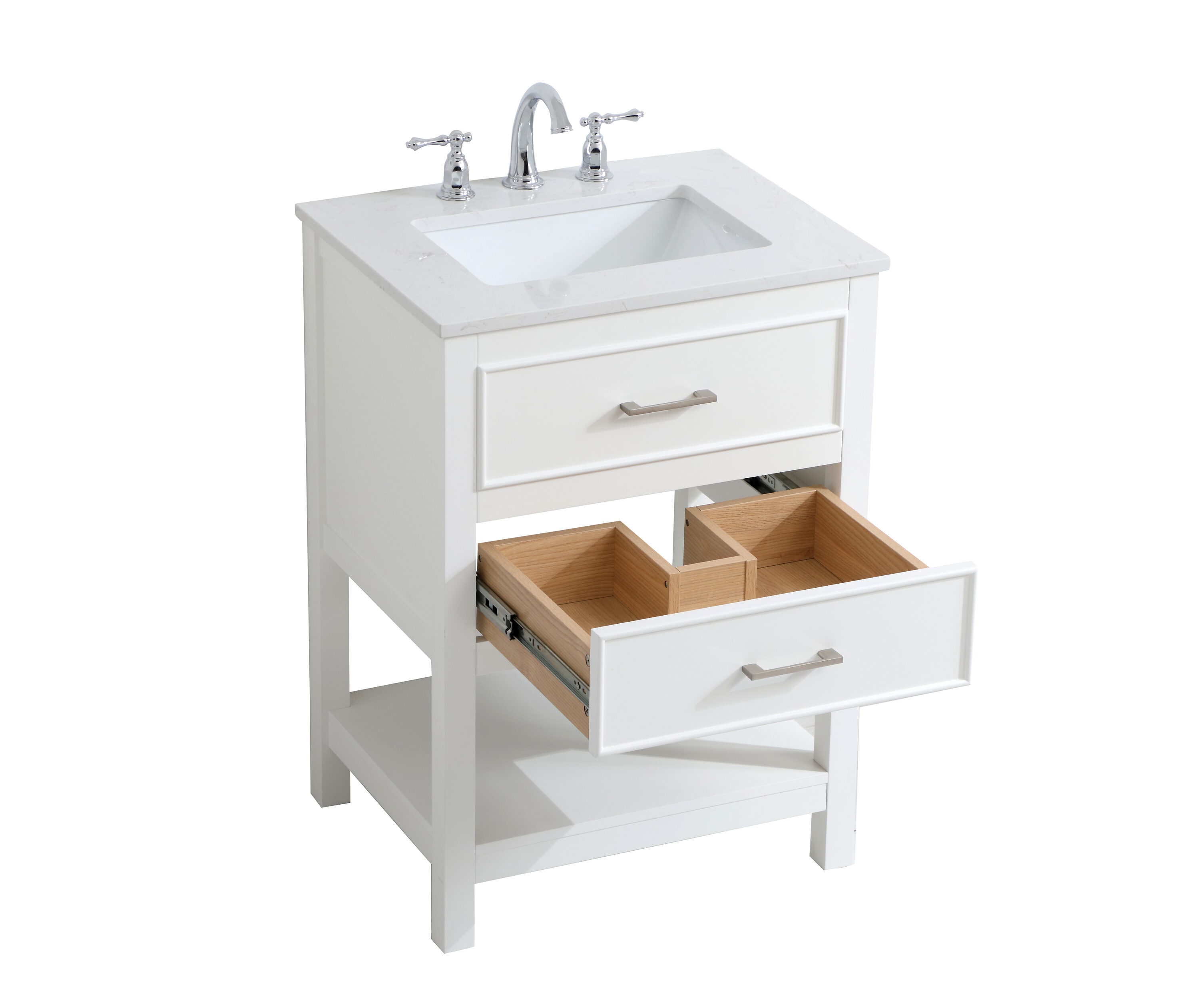 Sinclaire 24" White Quartz Top Traditional Bathroom Vanity