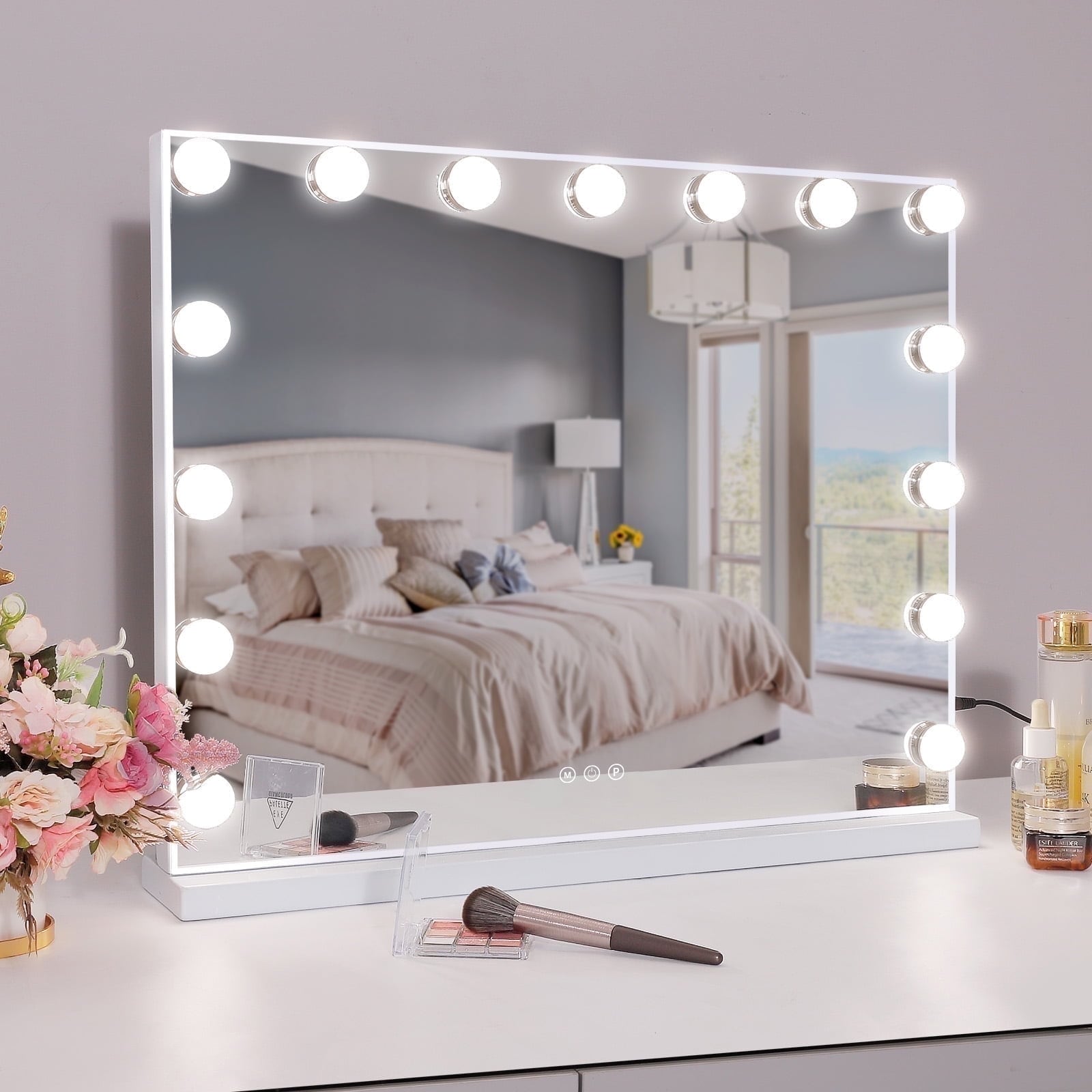 Fenchilin  23''x18'' Vanity Mirror with Lights Tabletop Wall Mount Tabletop Metal White