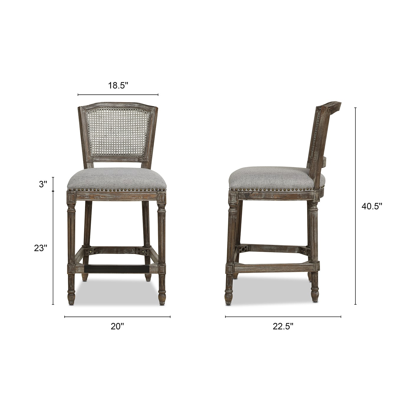 Triomphe Dark Heathered Grey Linen and Oak Wood Counter Stool