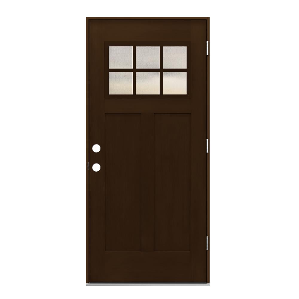 JELD-WEN LOWOLJW232200021 36-in x 80-in x 4-9/16-in Fiberglass Craftsman Left-hand outswing Espresso Stained Prehung Front Door Insulating core