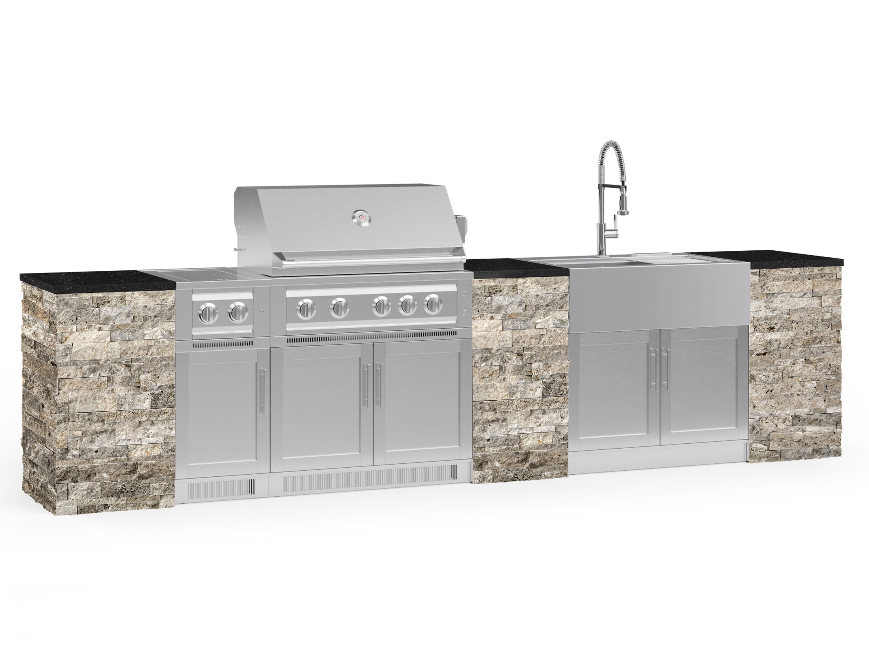 NewAge Products 69239 Signature Series Cabinets Platinum Grill 11 -Piece 145.16-in W x 25.5-in D x 58.64-in H Modular Outdoor Kitchen Set 7 Burners
