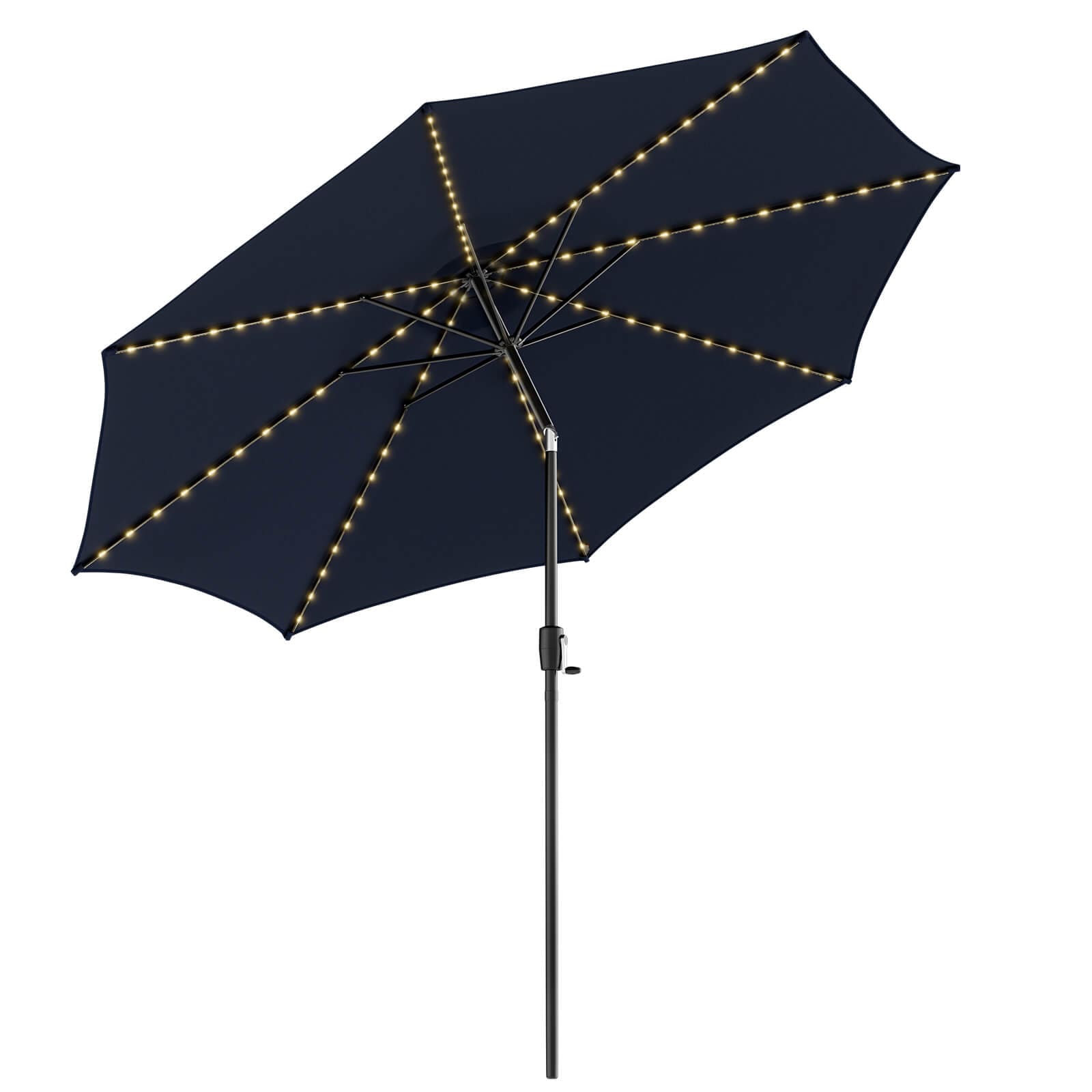 Volenca - 10-ft Outdoor Solar Lighted Patio Umbrella with 112 LED Lights Crank Handle and 0-30-De...