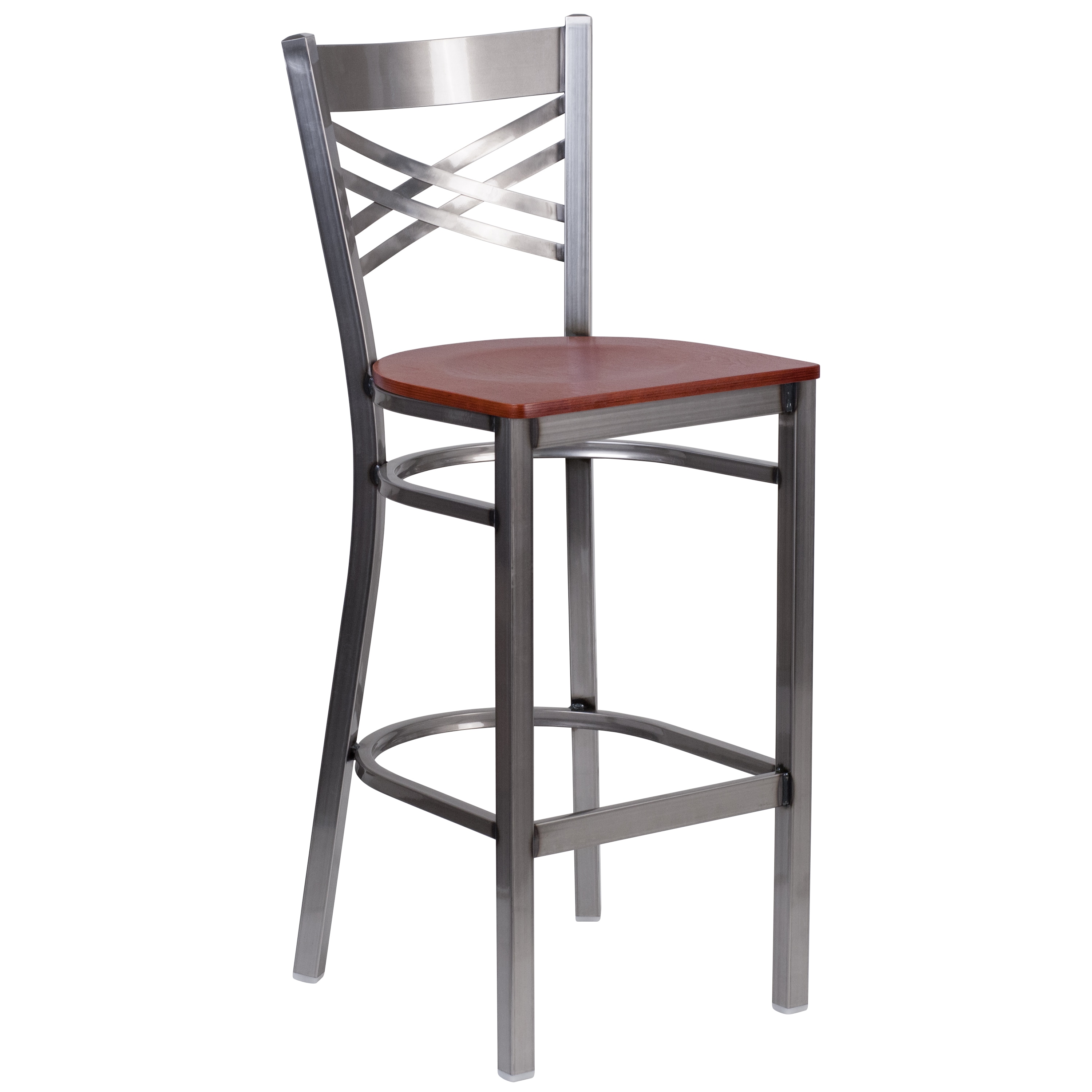 Flash Furniture 889142086482 Cherry Wood Seat/Clear Coated Metal Frame 27.13-in H Counter height Square seat Metal Bar Stool and Back