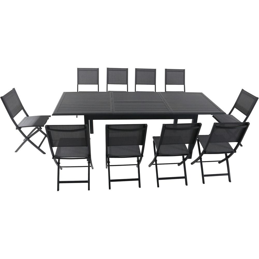 Hanover DAWDN11PCFD-GRY Dawson 11-Piece Black Patio Dining Set with Gray