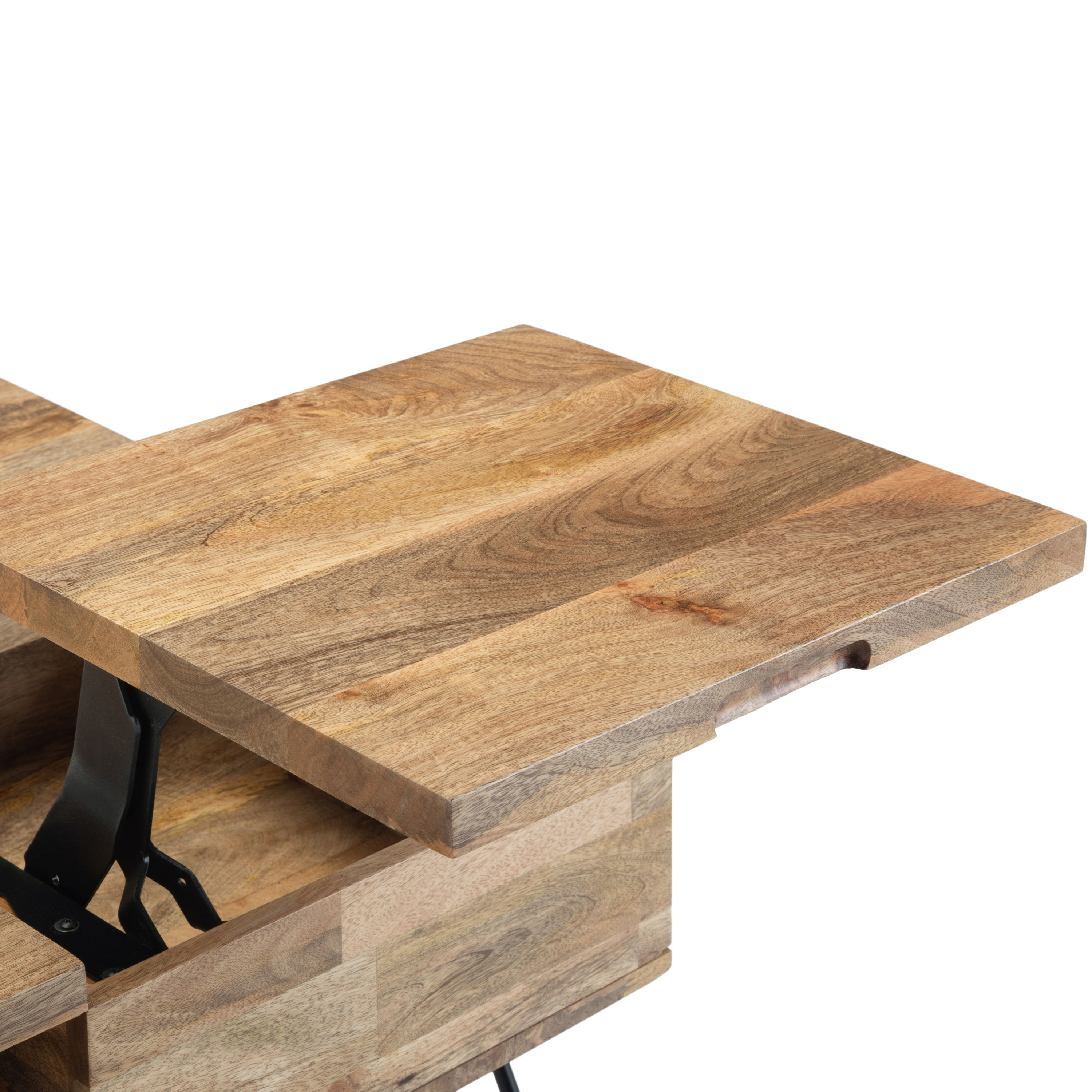 Natural Mango Wood Square Lift-Top Coffee Table with Storage