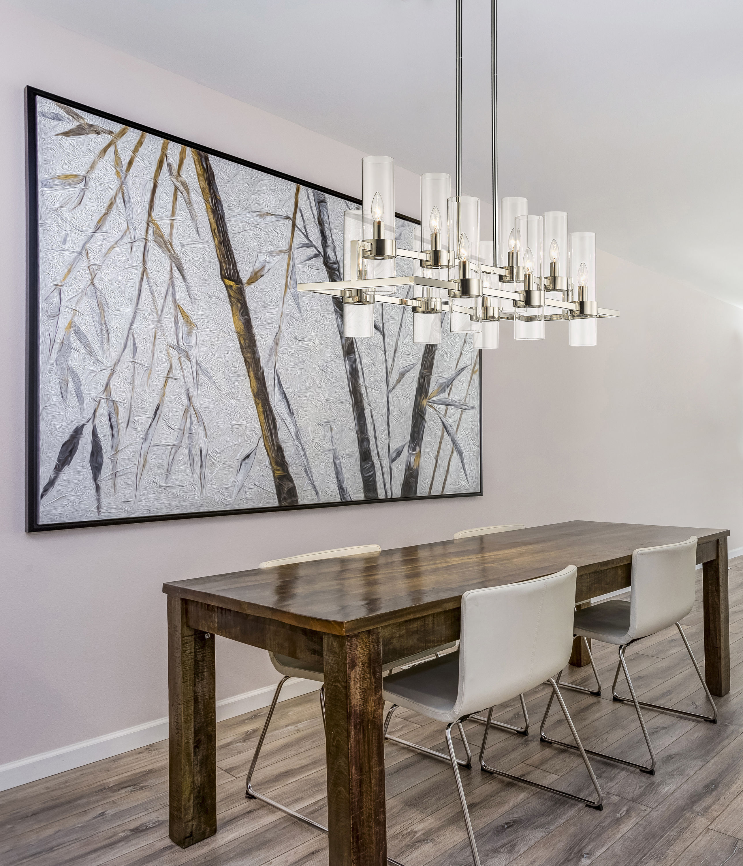 Polished Nickel 10-Light Chandelier with Clear Glass Cylinders