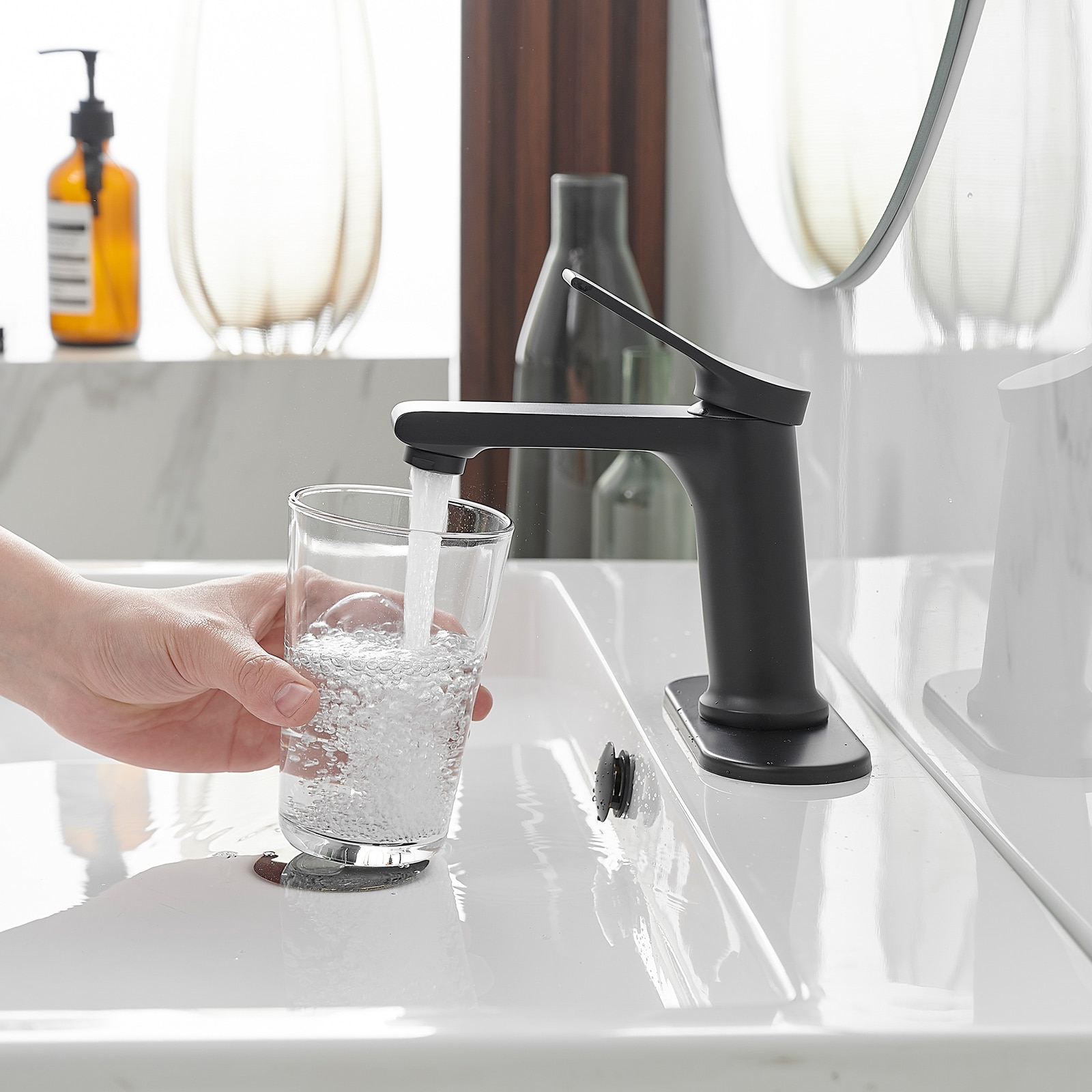 Matte Black Single-Handle Bathroom Faucet with Nickel Finish