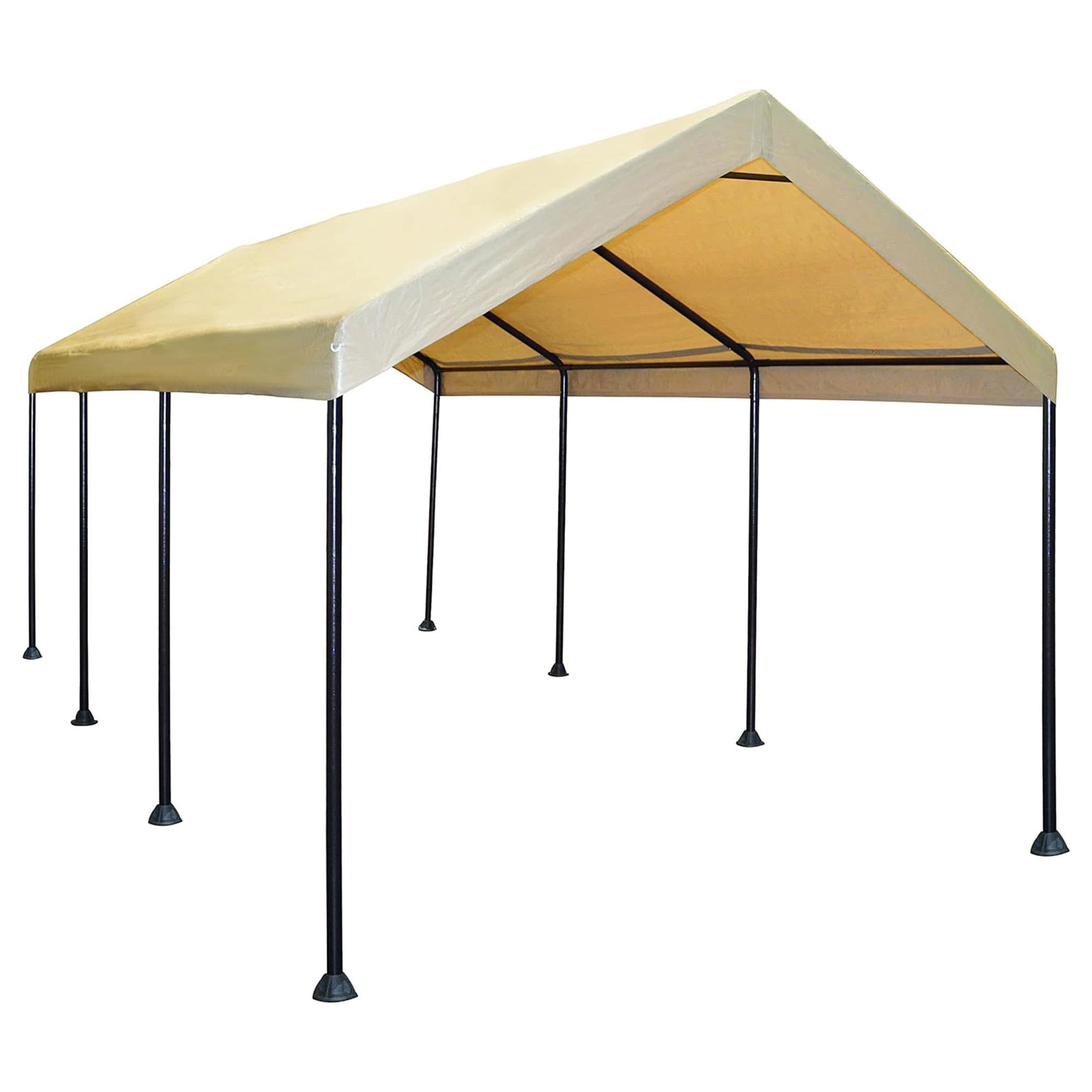 Caravan Canopy 343594 Mega Domain Carport with Waterproof Polyethylene Top Durable Steel Frame Compression Lock  and Easy Assembly 10 by 20 Feet Tan