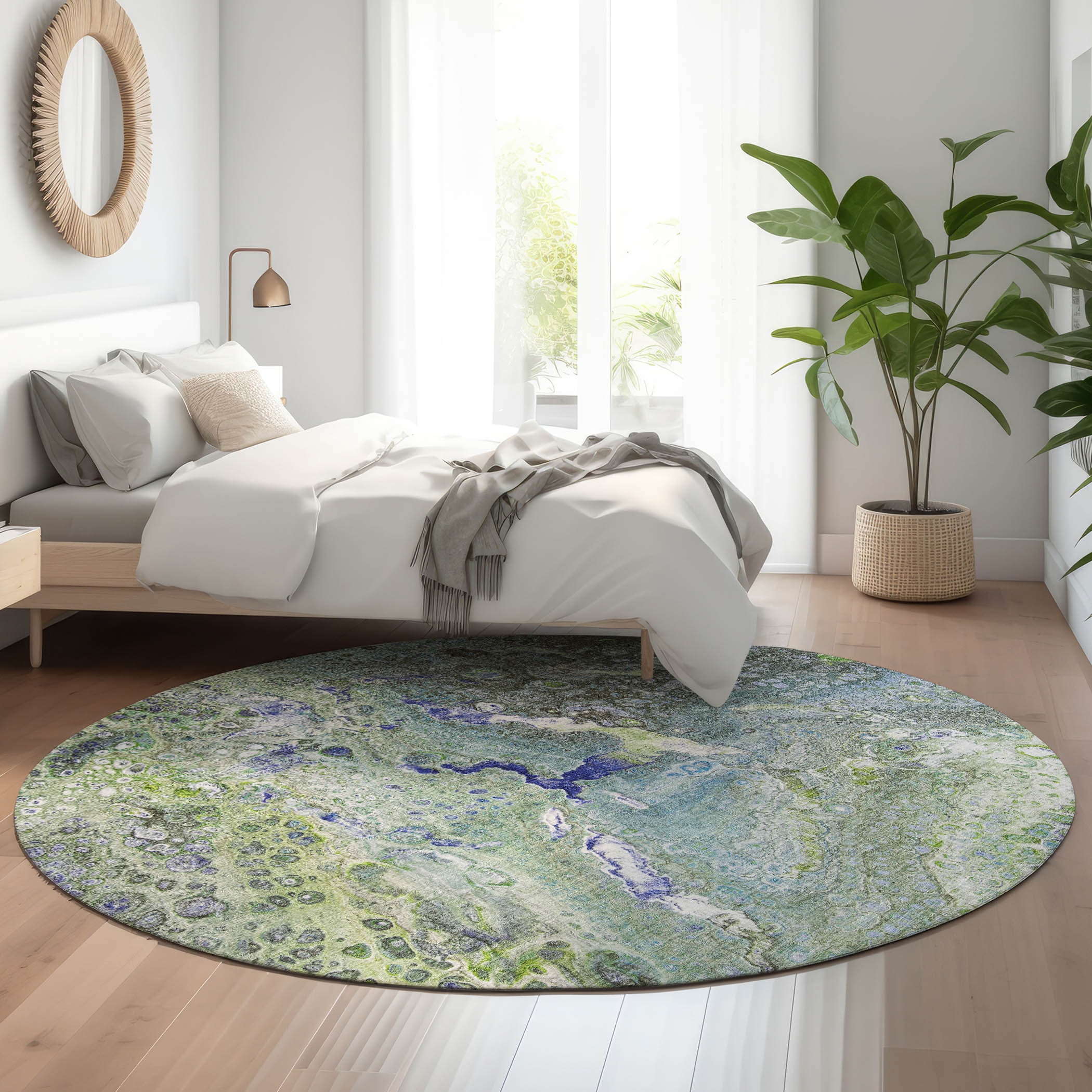 Addison Rugs AMF588GE8RO Mayfield AMF588GE 8 x 8 (ft) Loomed Polyester Green Round Indoor Geometric Machine washable Area rug