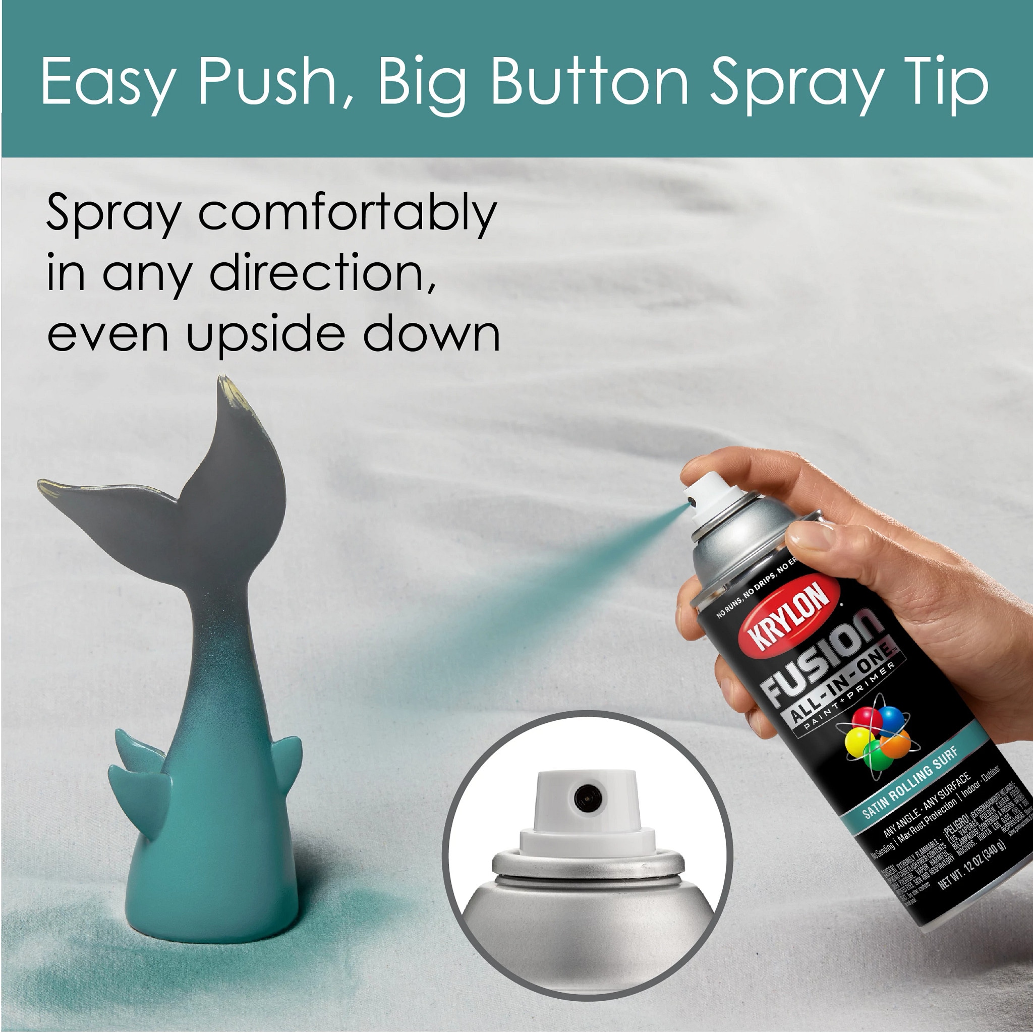 Krylon K02747007 Fusion All-In-One Spray Paint for Indoor/Outdoor Use,  Satin Rolling Surf Teal 12 Ounce (Pack of 1)