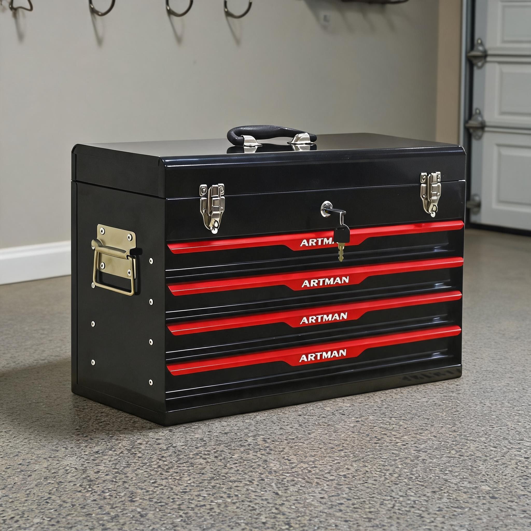 Watnature Portable Tool Storage Botimes for Workshop Garage Classic Black Alloy Steel 20-Inch With Drawers #AQMJ348QCD54