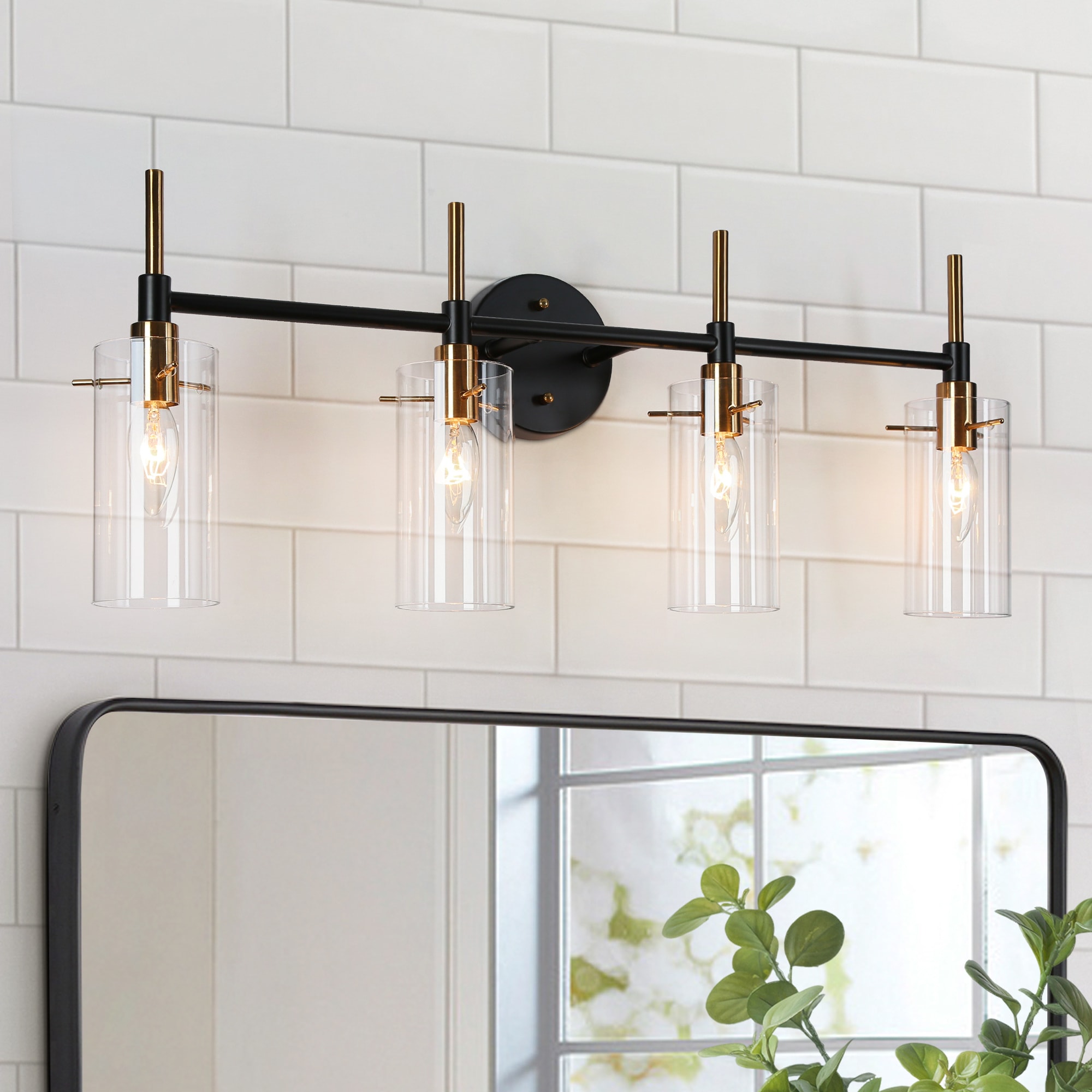 ZEVNI L3NNRVN3W4682SD7 Sidia Modern Farmhouse 27.5-in 4 -Light Polished Black Transitional Vanity light bar