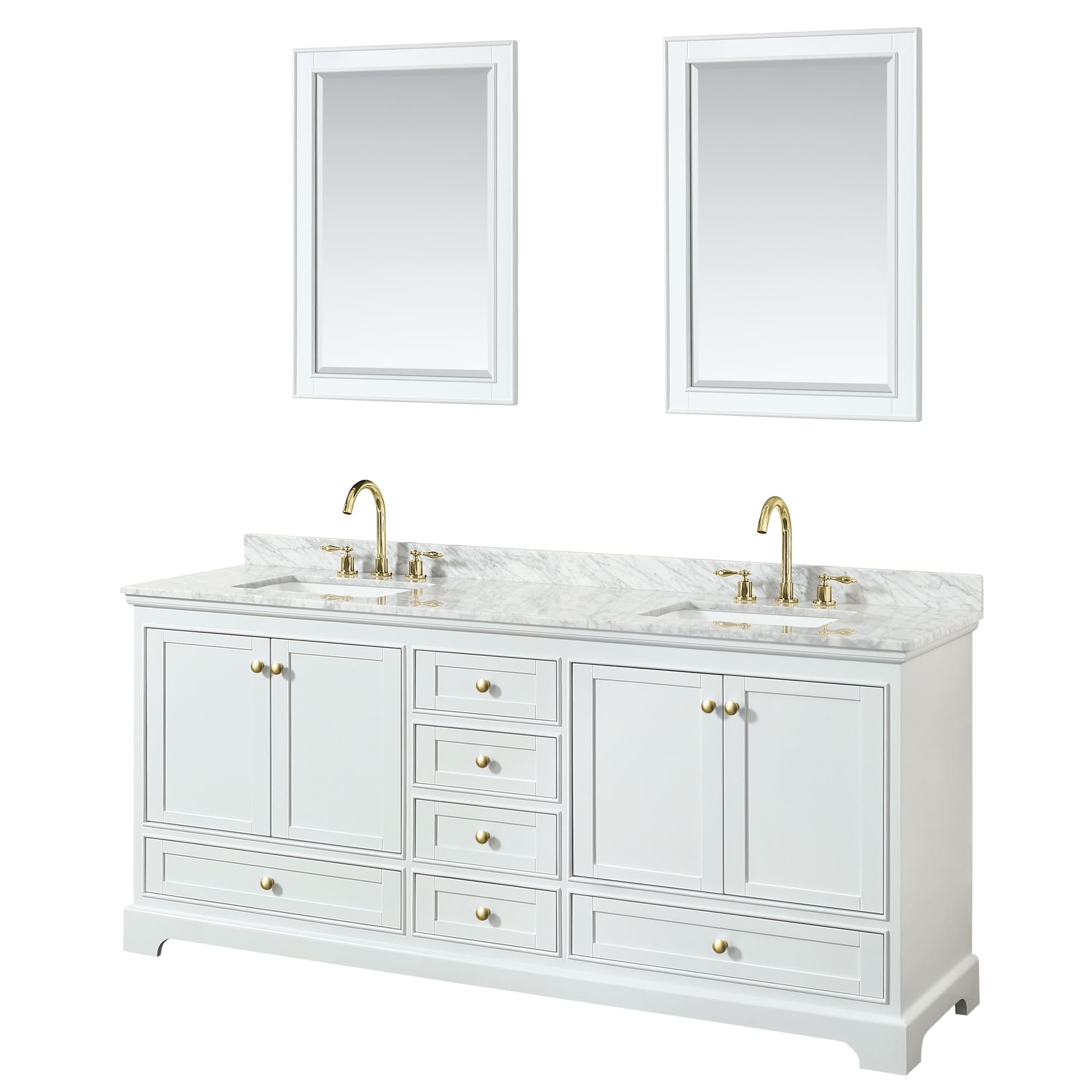 Wyndham Collection WCS202080DWGCMUNSM24 Deborah 80-in White with Brushed Gold Trim Undermount Double sink Bathroom Vanity with White Carrara Marble Marble Top (Mirror Included)