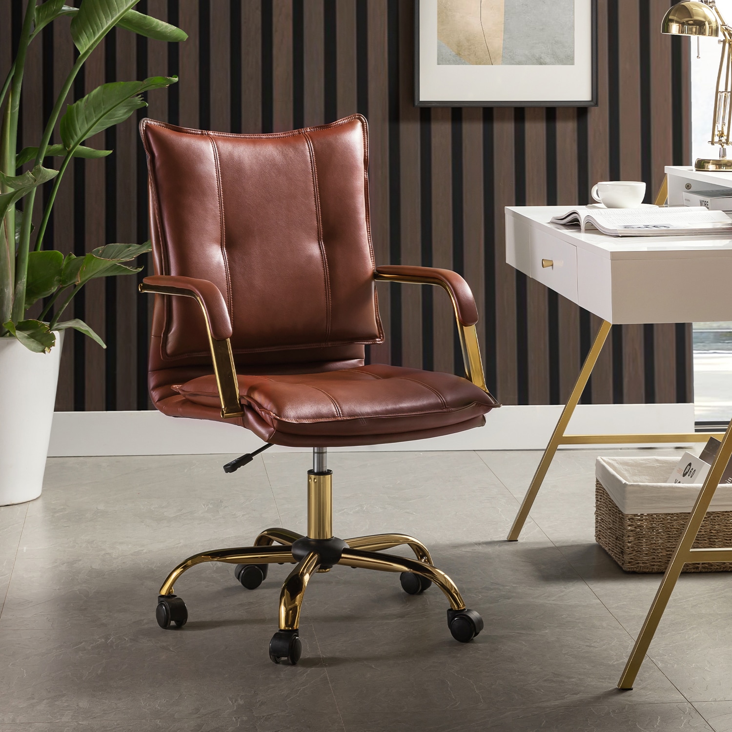 14 Karat Home OFHT0417-BROWN Brown Contemporary Adjustable Height Swivel Polyurethane Task Chair