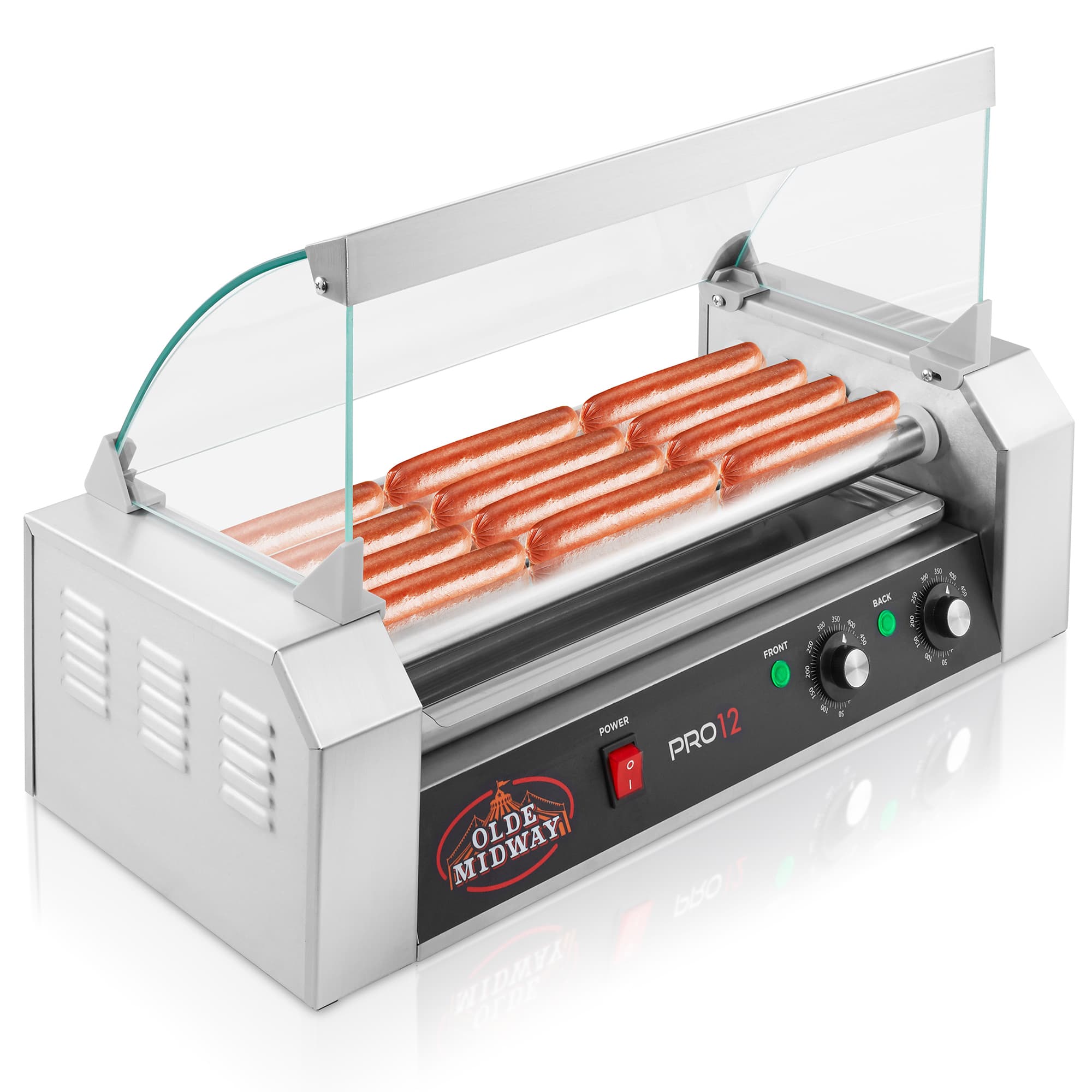 Olde Midway Electric 12 Hot Dog 5 Roller Grill Cooker Machine with Cover #CON-ROLL-PRO12-CVR