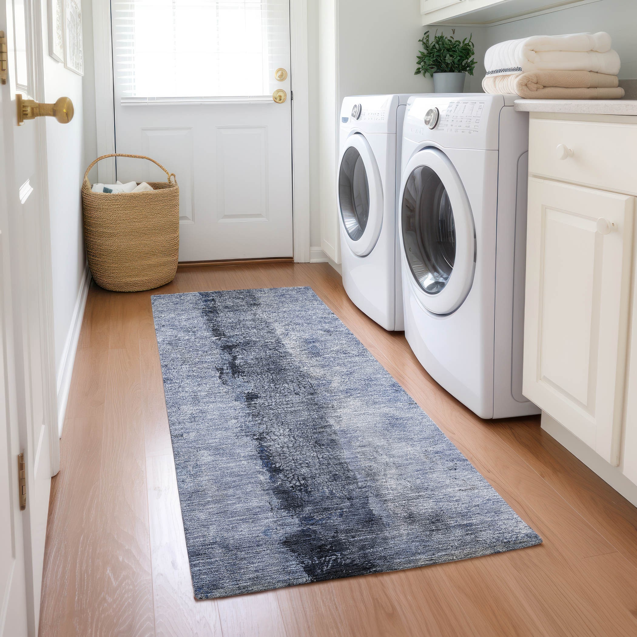 Addison Rugs ACN605DN2X8 Chantille ACN605DN 2 x 7 (ft) Polyester Denim Rectangular Indoor/Outdoor Abstract Machine washable Runner rug