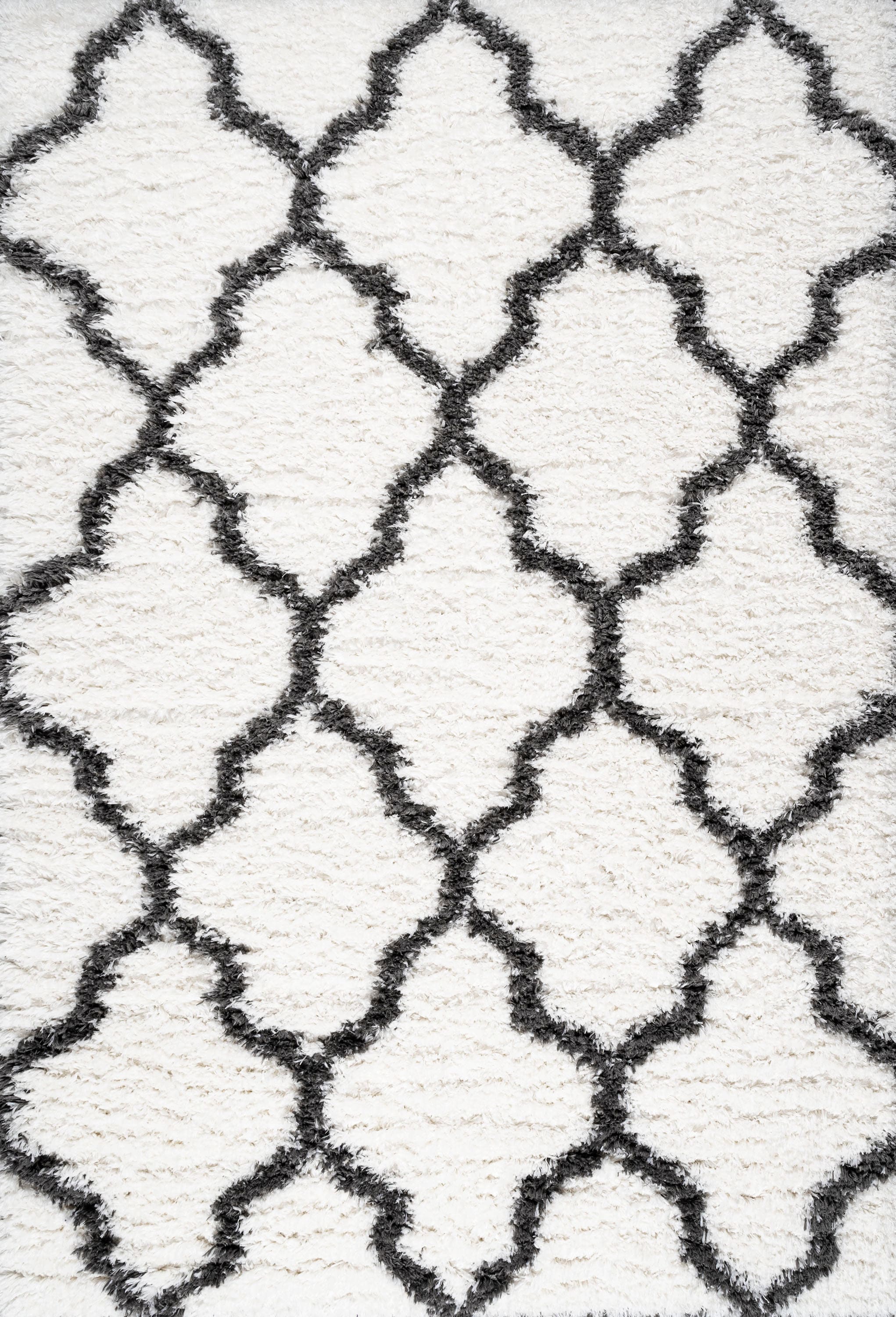 Ivory and Charcoal Trellis Shag 3'x5' Area Rug