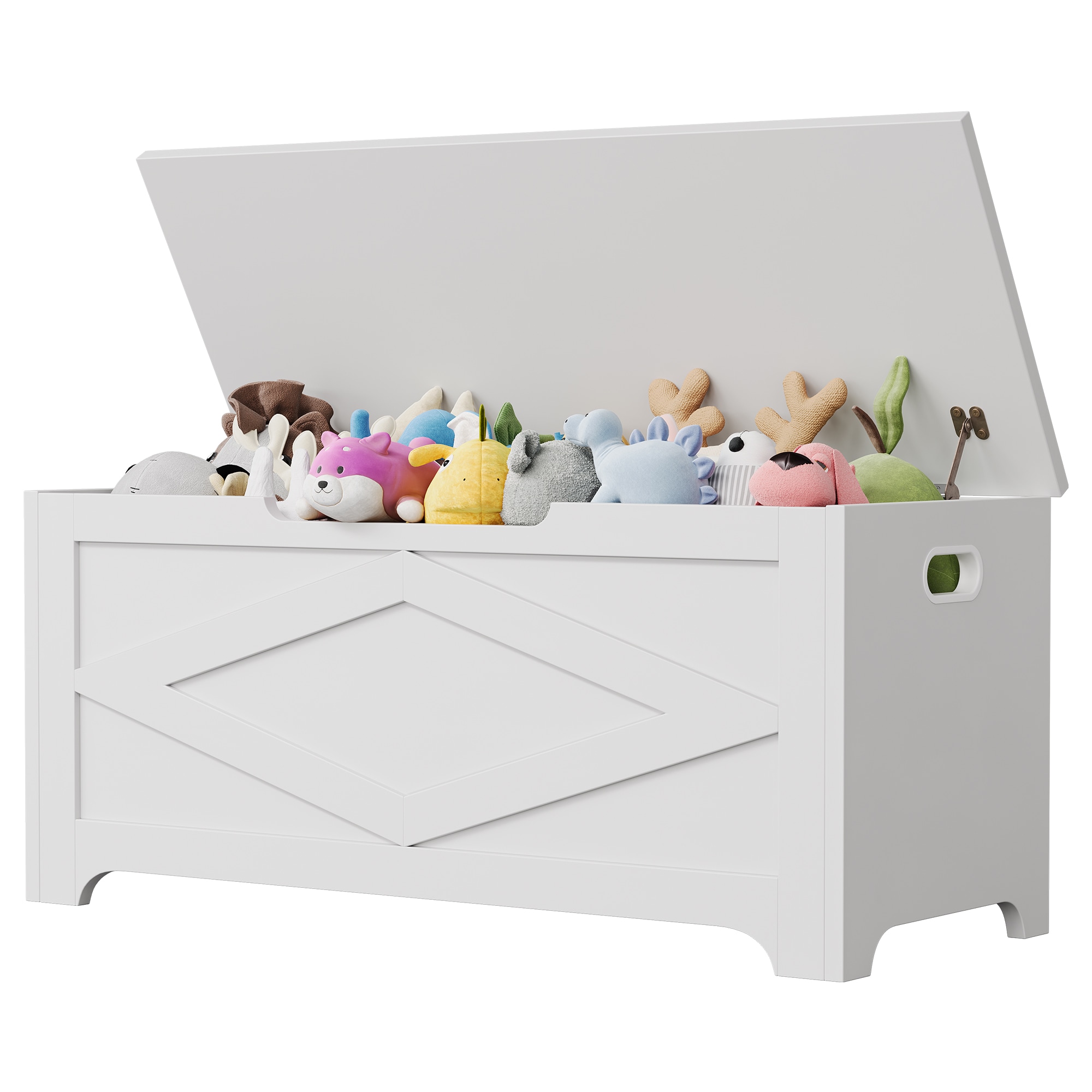 IdealHouse 39.4 inch Wooden Storage Bench with Turn Top Lid Double Safety Hinges and Handles Large Toy Chest Organizer for Entryway Bedroom Living Room Farmhouse Style Easy Set Up Design White