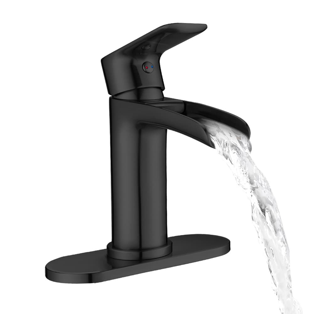 EQLOO - Single Handle Bathroom Faucet Matte Black 304 Stainless Steel Lead Free Waterfall Outlet ...