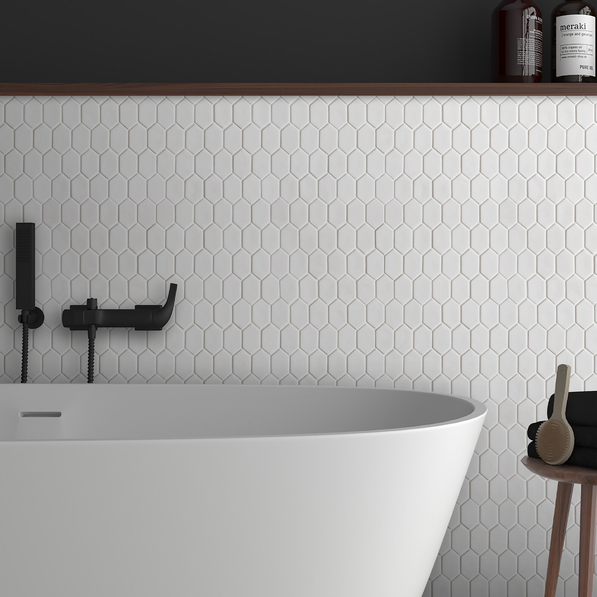 White Hexagonal Matte Glass Mosaic Tile Sheets