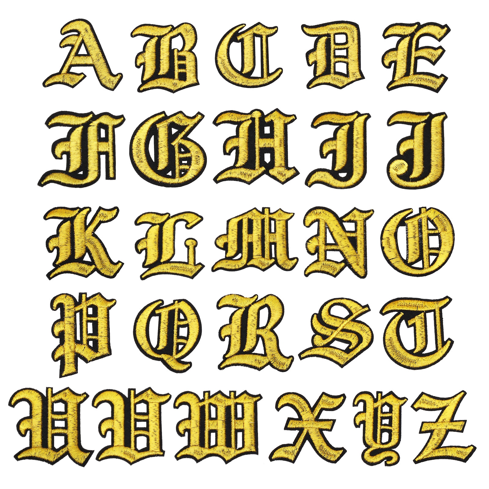 PATIKIL Old English Letter Embroidered Patch Applique 26pcs Vintage Alphabet Sew on Iron on Decorative Patches a to Z for Repair Clothing Hats Jackets Backpack 2inchLx2inchW Gold Tone